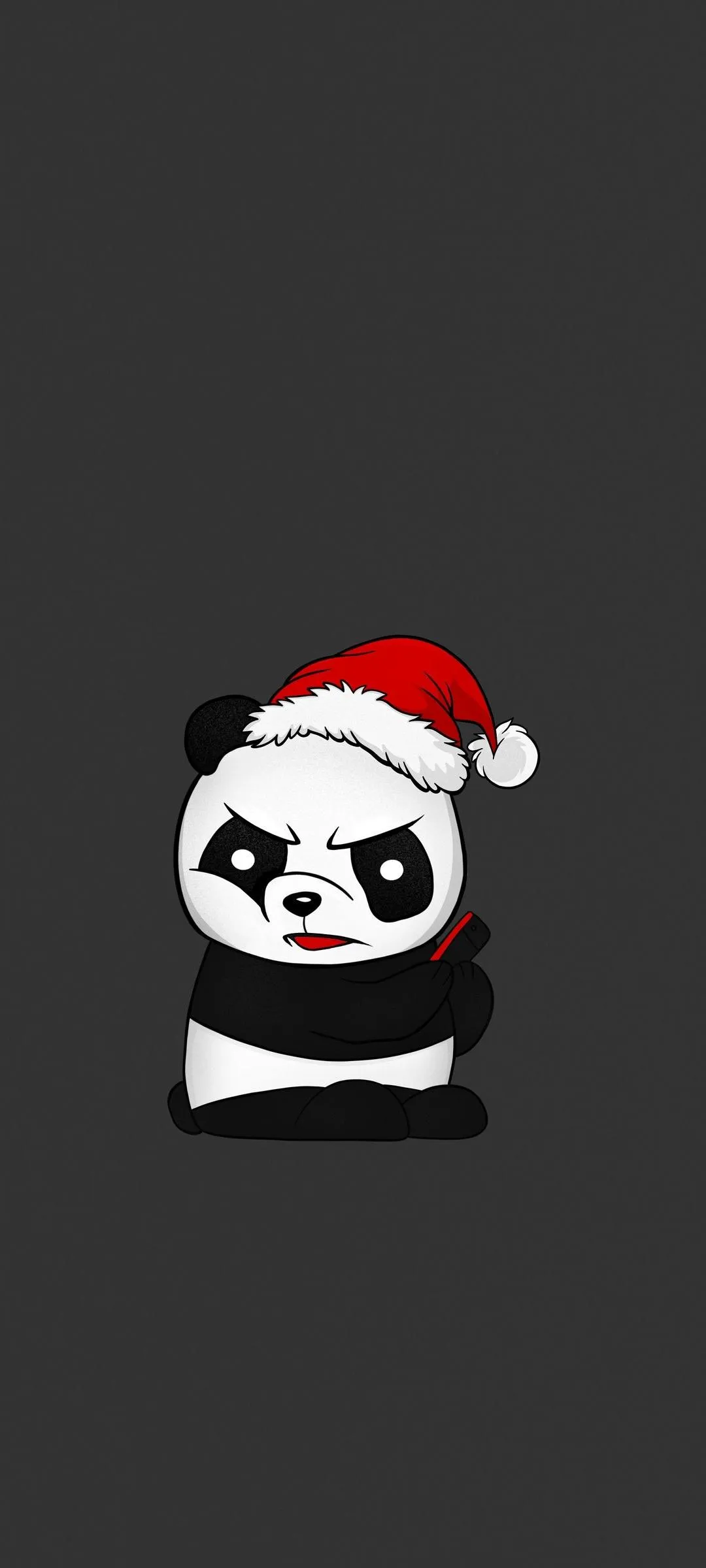 Cute Panda Character Wearing a Red Santa Hat on Black