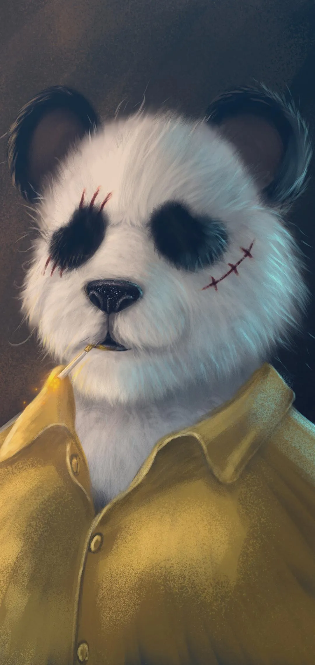 Cute Panda in Yellow Coat with Artistic Portrait Style