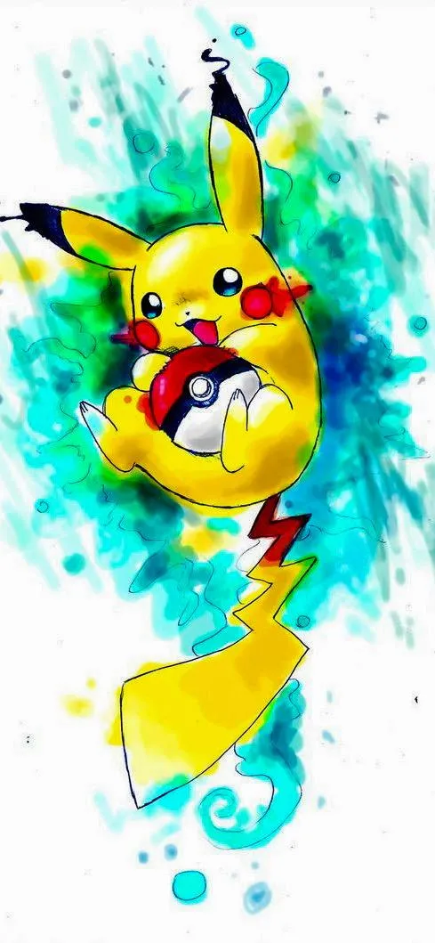 Cute Pikachu Creature Holding Pokeball in Bright Art Image