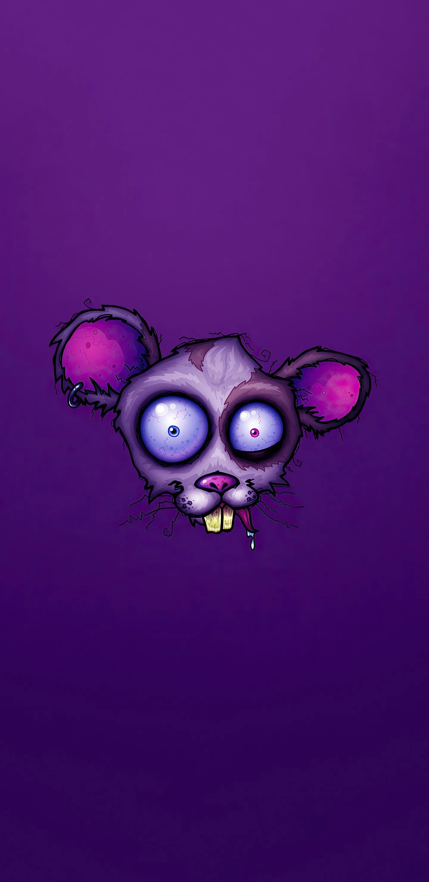 Cute Purple Cartoon Mouse on Violet Background Wallpaper