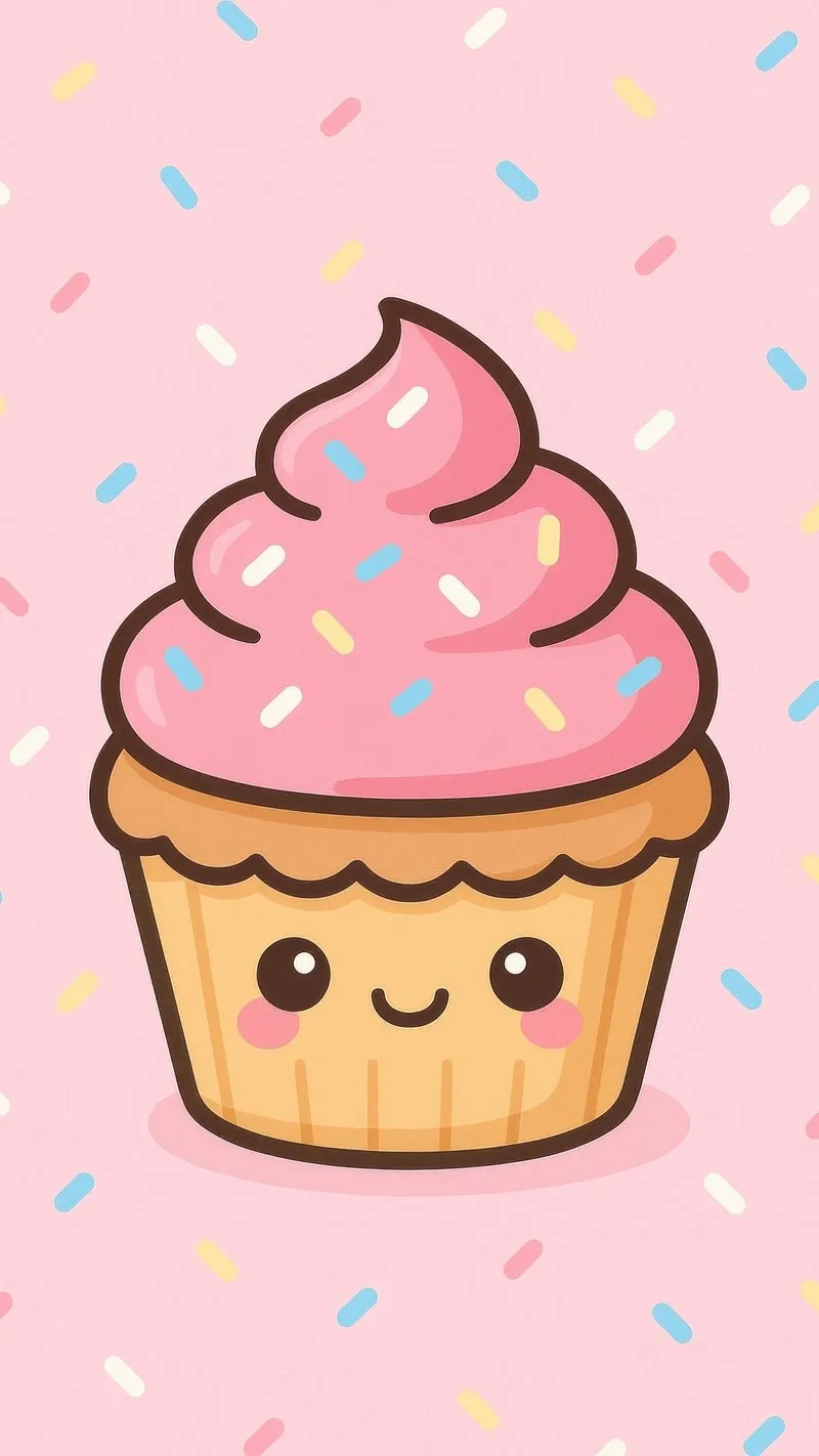 Cute Strawberry Cupcake Illustration with Pastel Pink Art