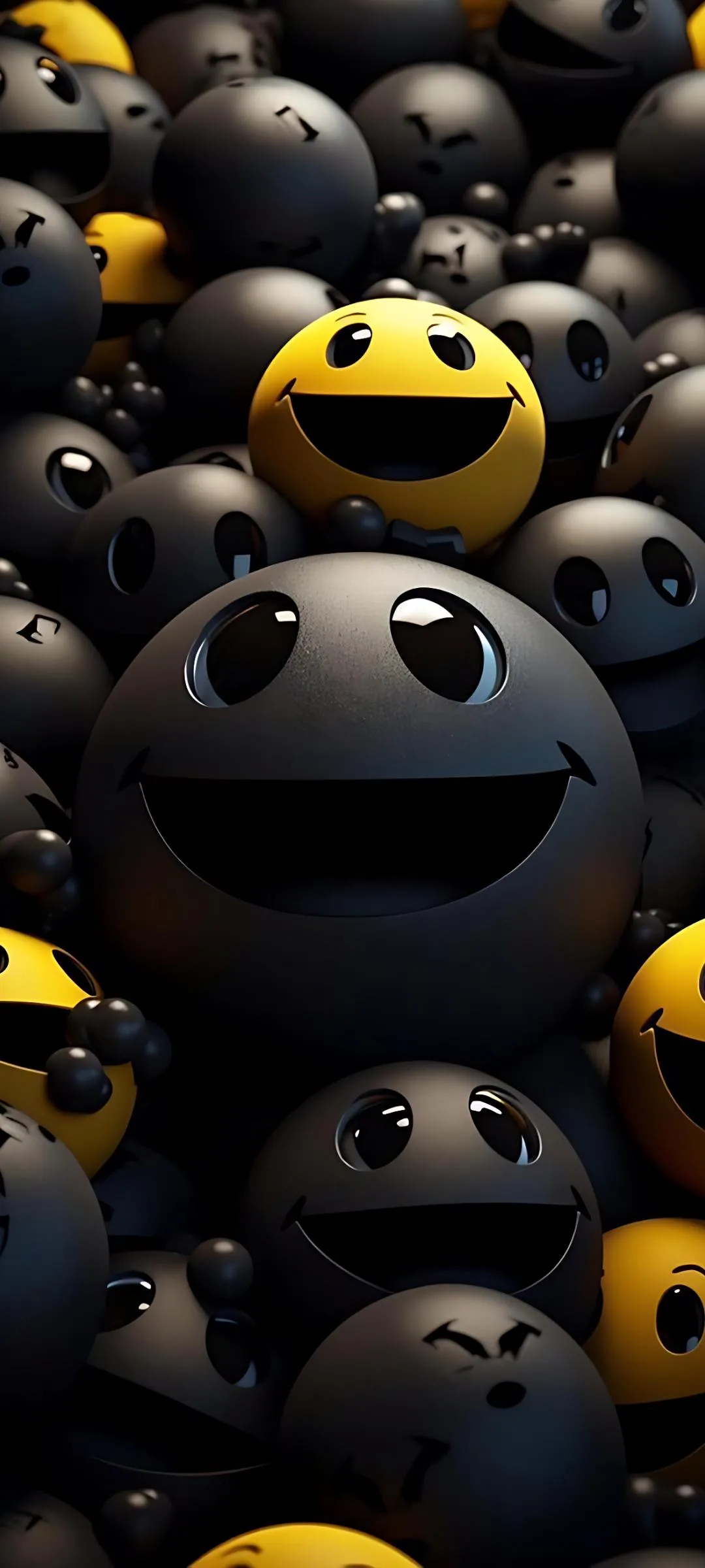 Cute Yellow Smile Spheres in Fun 3D Composition Wallpaper
