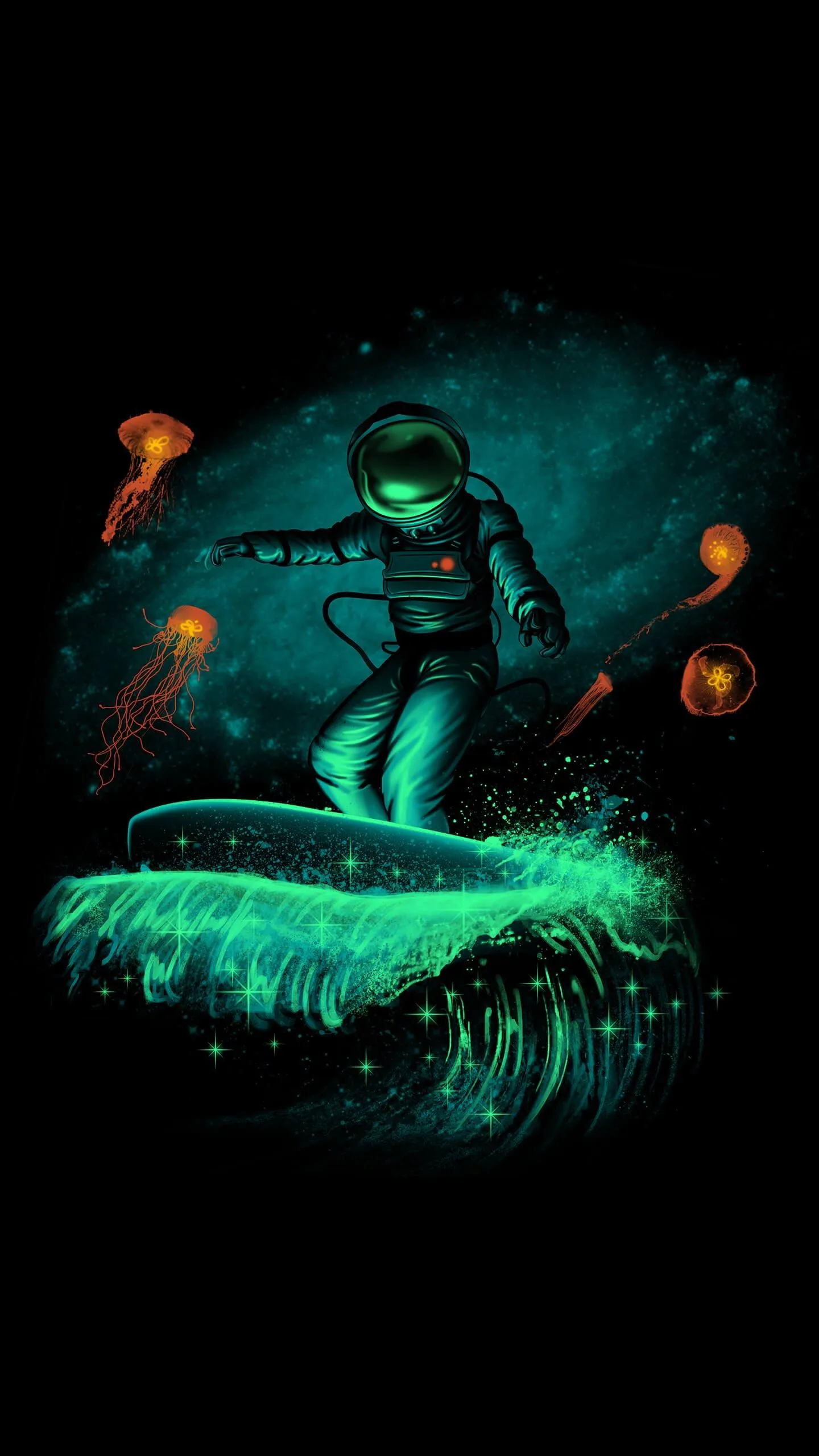 Cyber Astronaut Glowing in Blue and Black Ambience