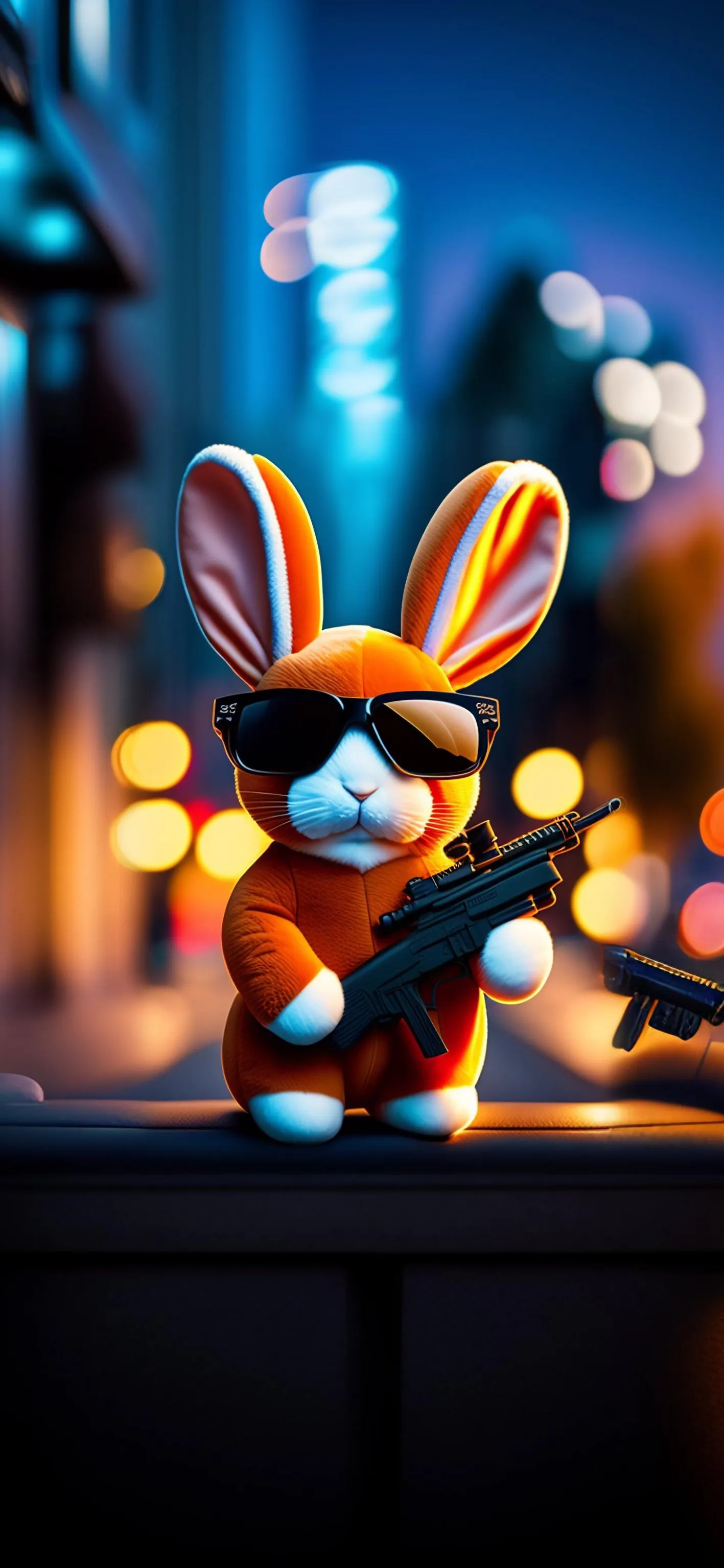 Cyberpunk Bunny Character in Futuristic Setting Wallpaper