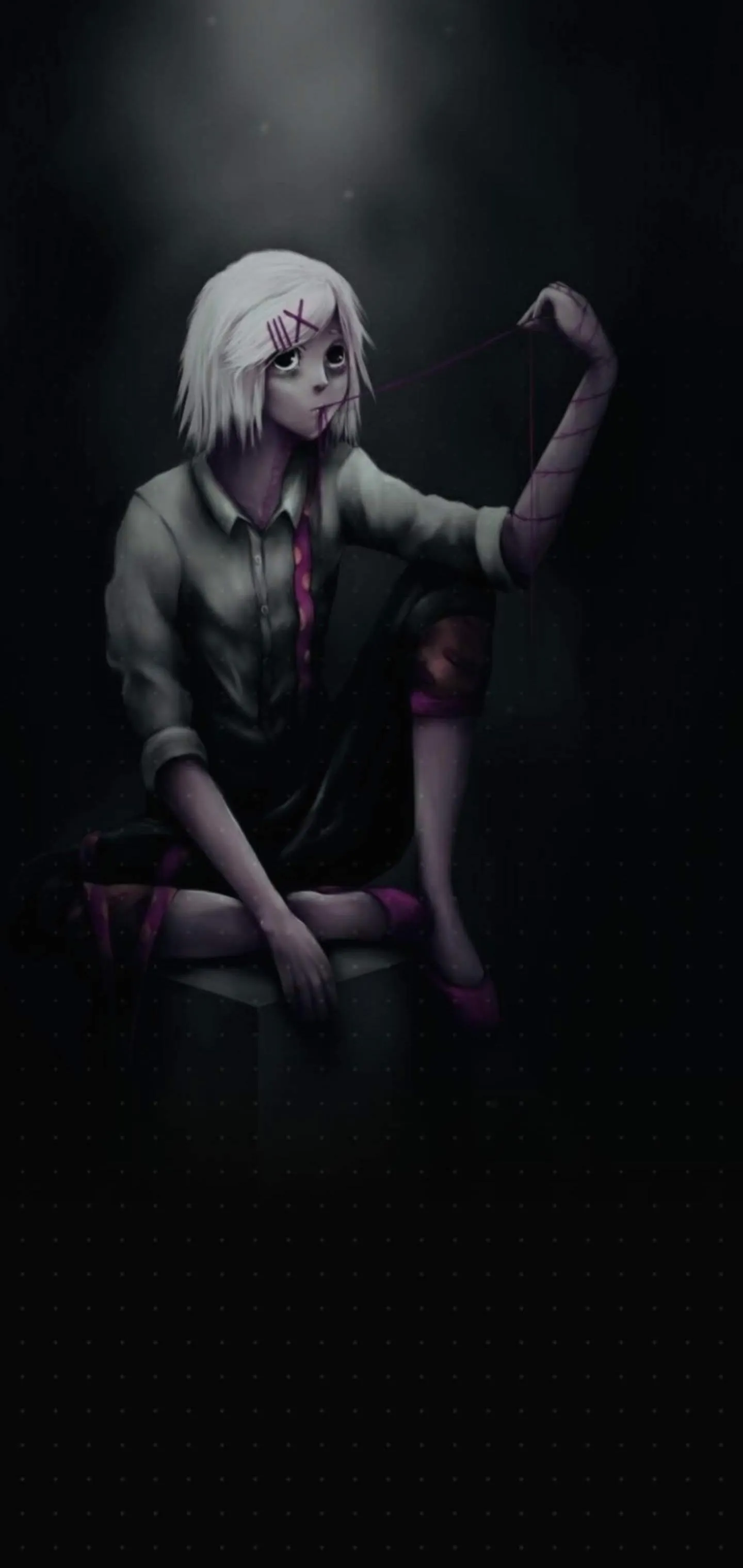 Cyberpunk Girl Sitting in Neon Pink Light Wallpaper