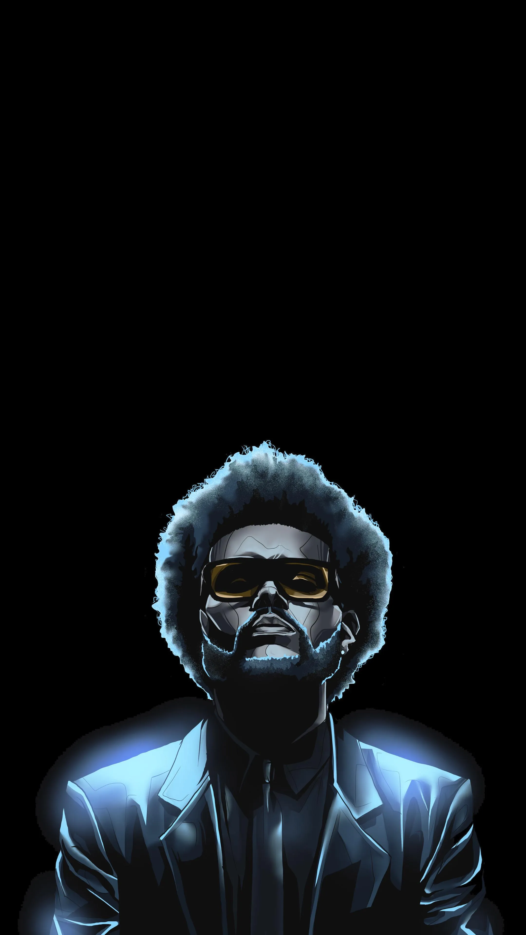 Cyberpunk Man with Blue Light and Afro Hairstyle Wallpaper