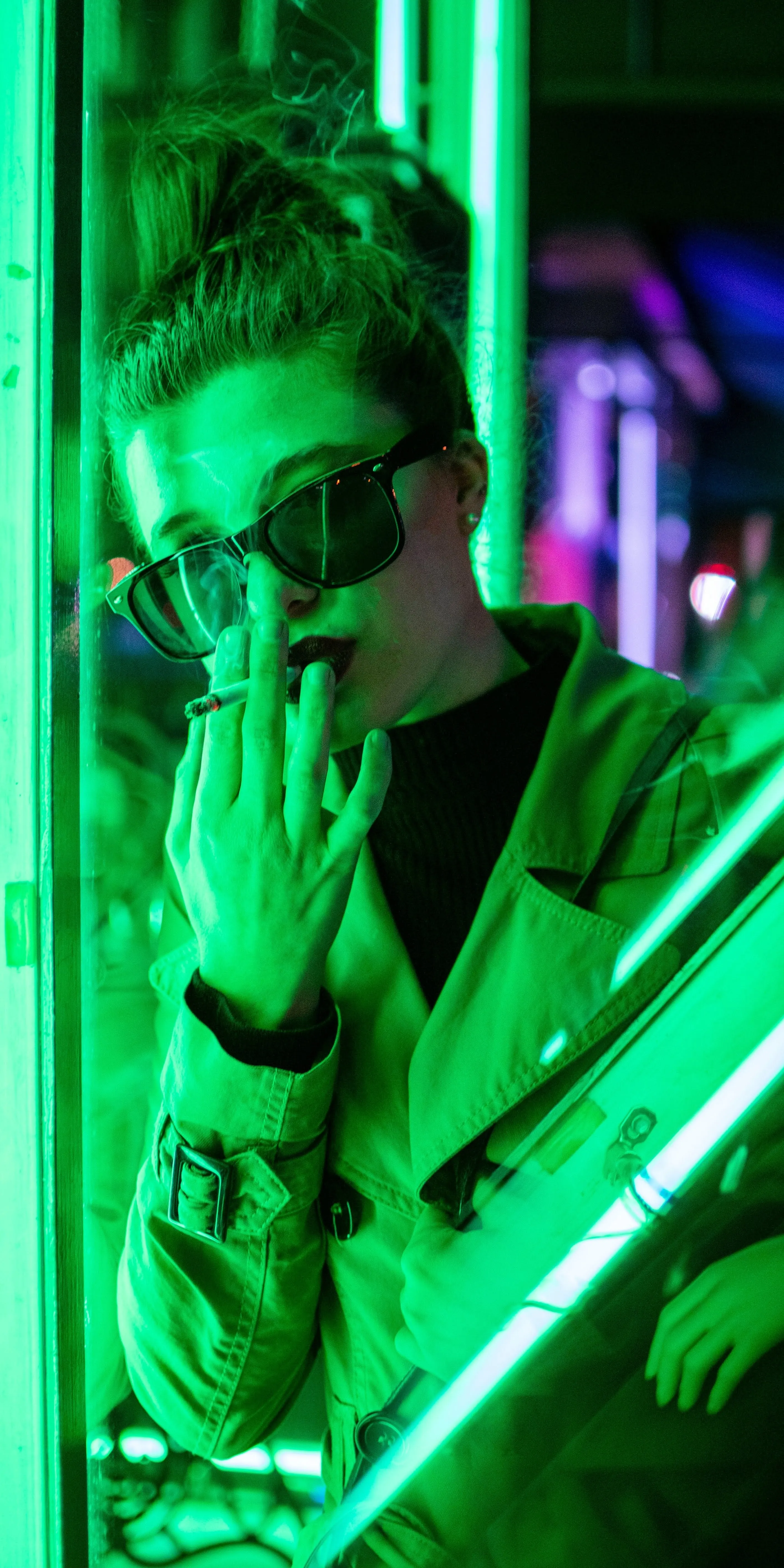 Cyberpunk Portrait of Girl in Green Neon Lighting Wallpaper