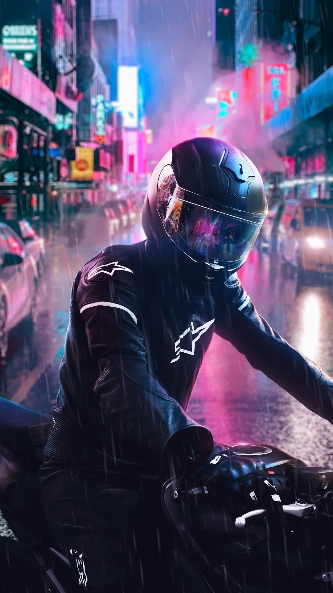 Cyberpunk Rider Neon City Night Lights for iPhone 15 Pro Max