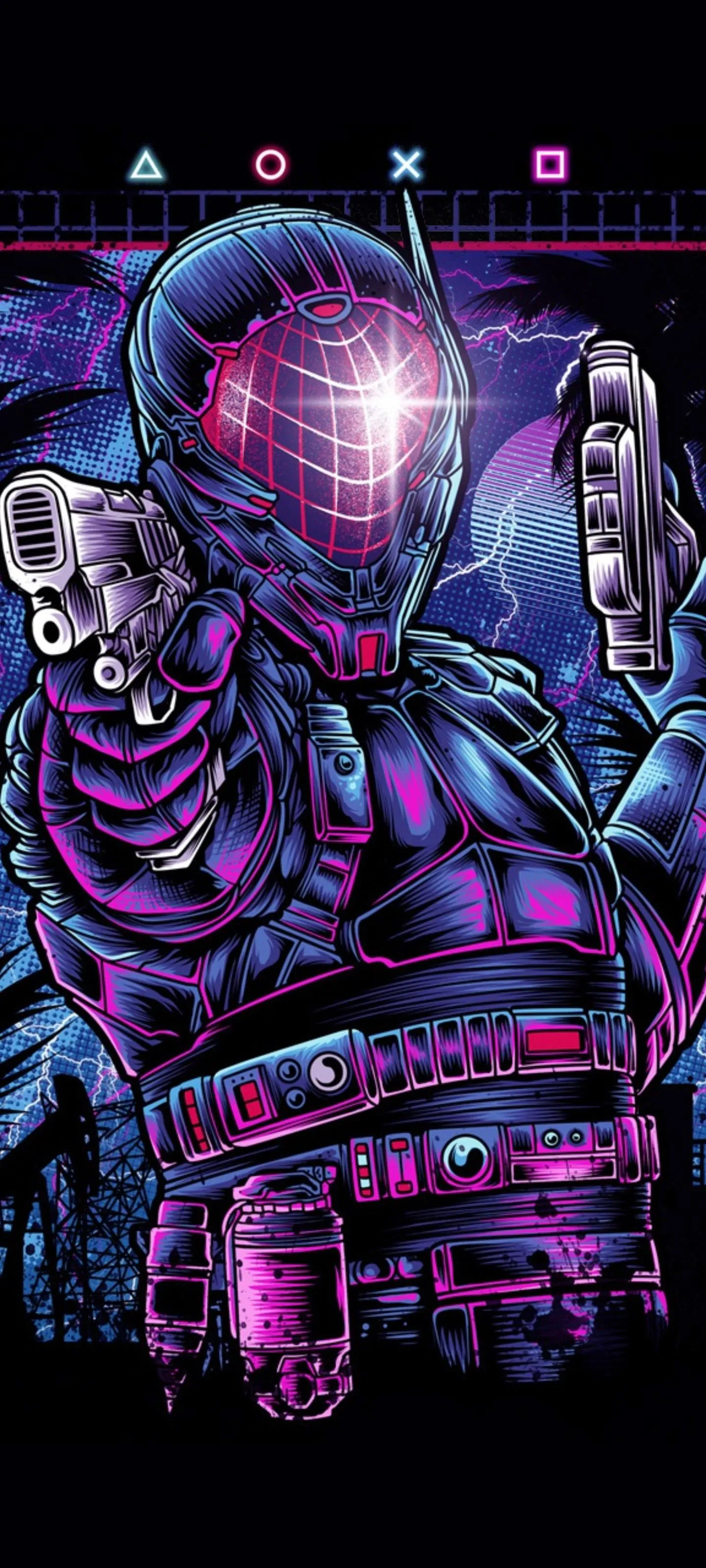 Cyberpunk Robot with Neon Purple Lights in Futuristic Setting
