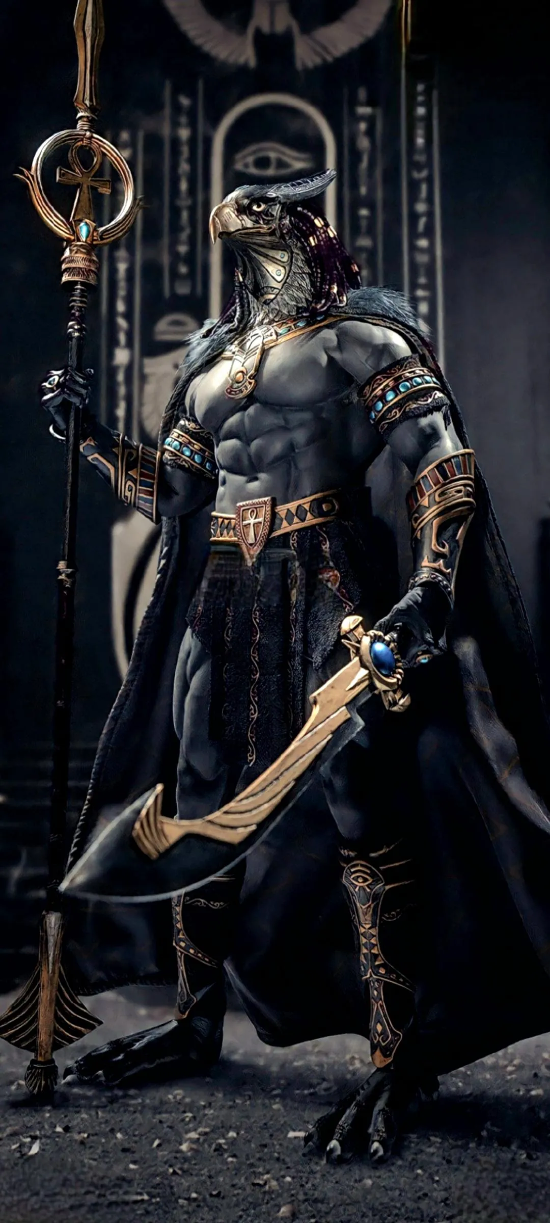 Cyberpunk Samurai with Blue Moon in Background Wallpaper