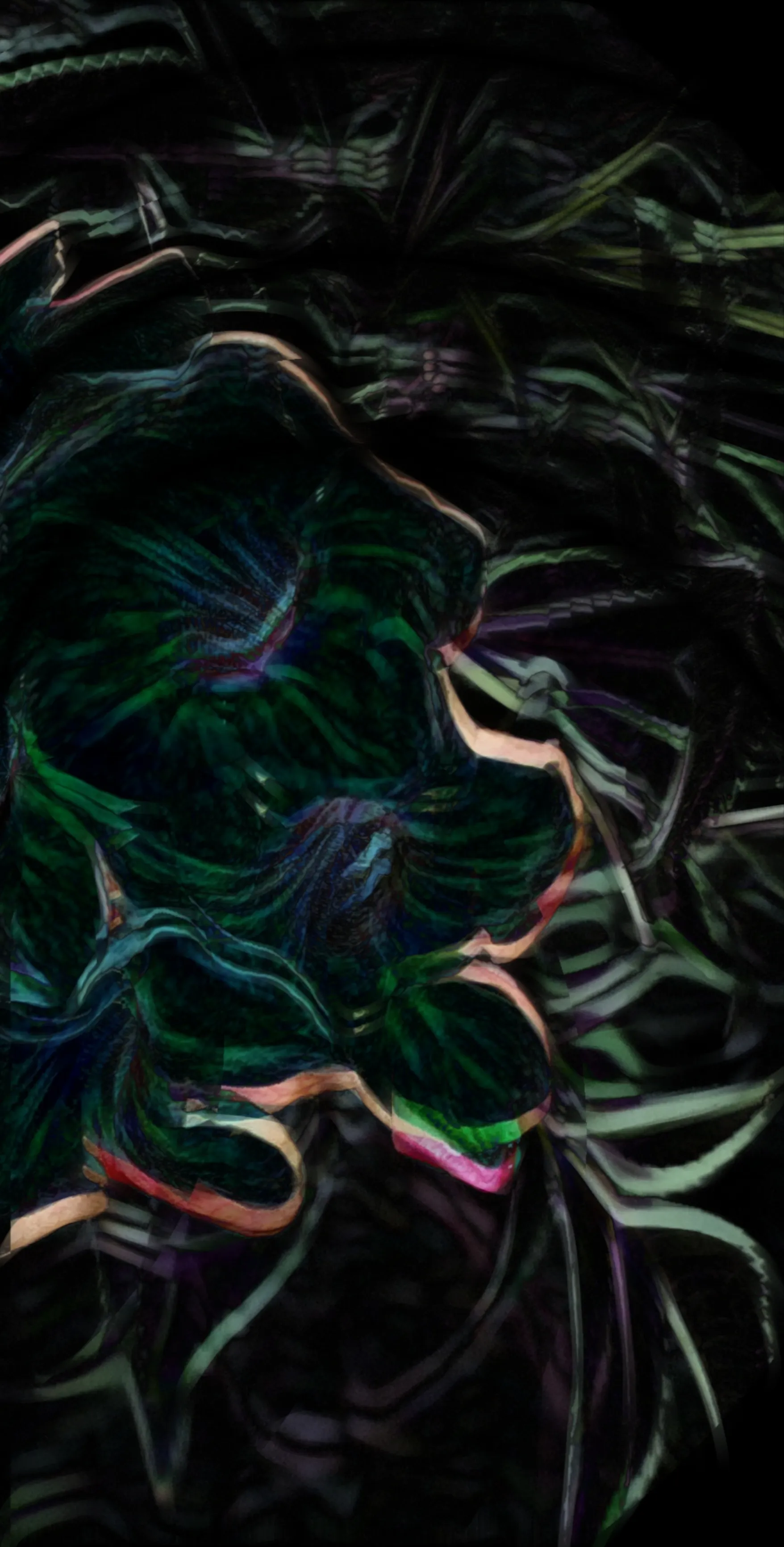 Dark Abstract Green and Black Texture with Twisted Lines