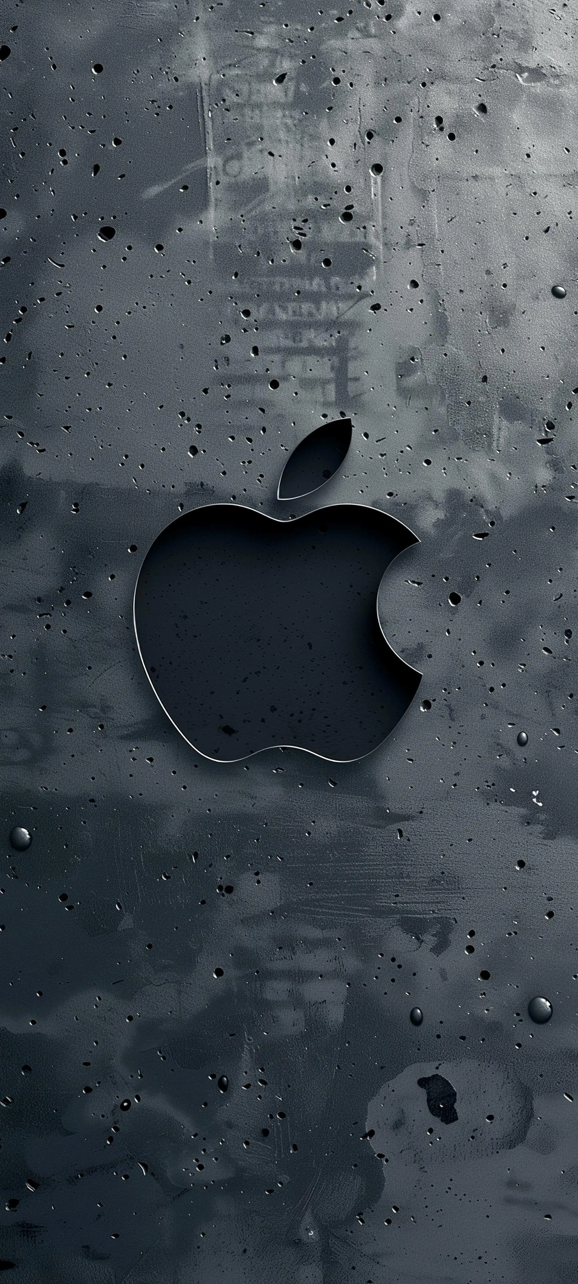 Dark Apple Logo on Wet Metallic Surface Texture Image