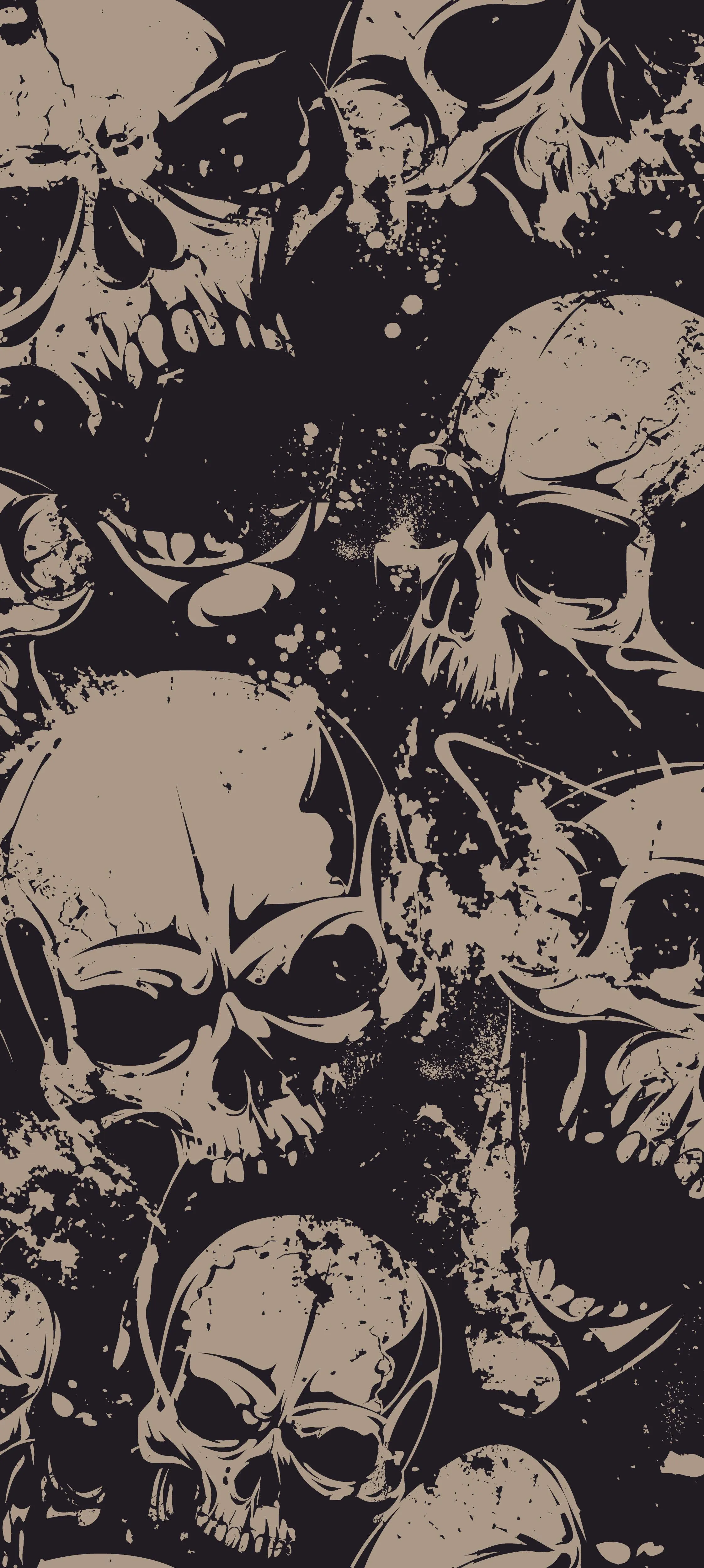 Dark Art of Skulls on Black Grunge Background Wallpaper