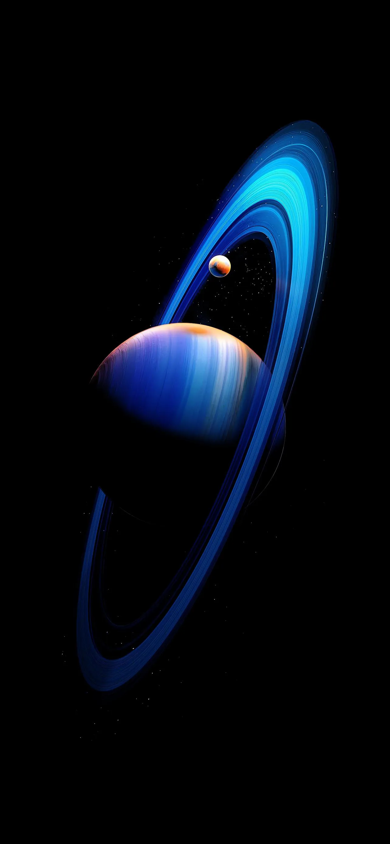 Dark Blue Planet and Ring Design in Outer Space Wallpaper