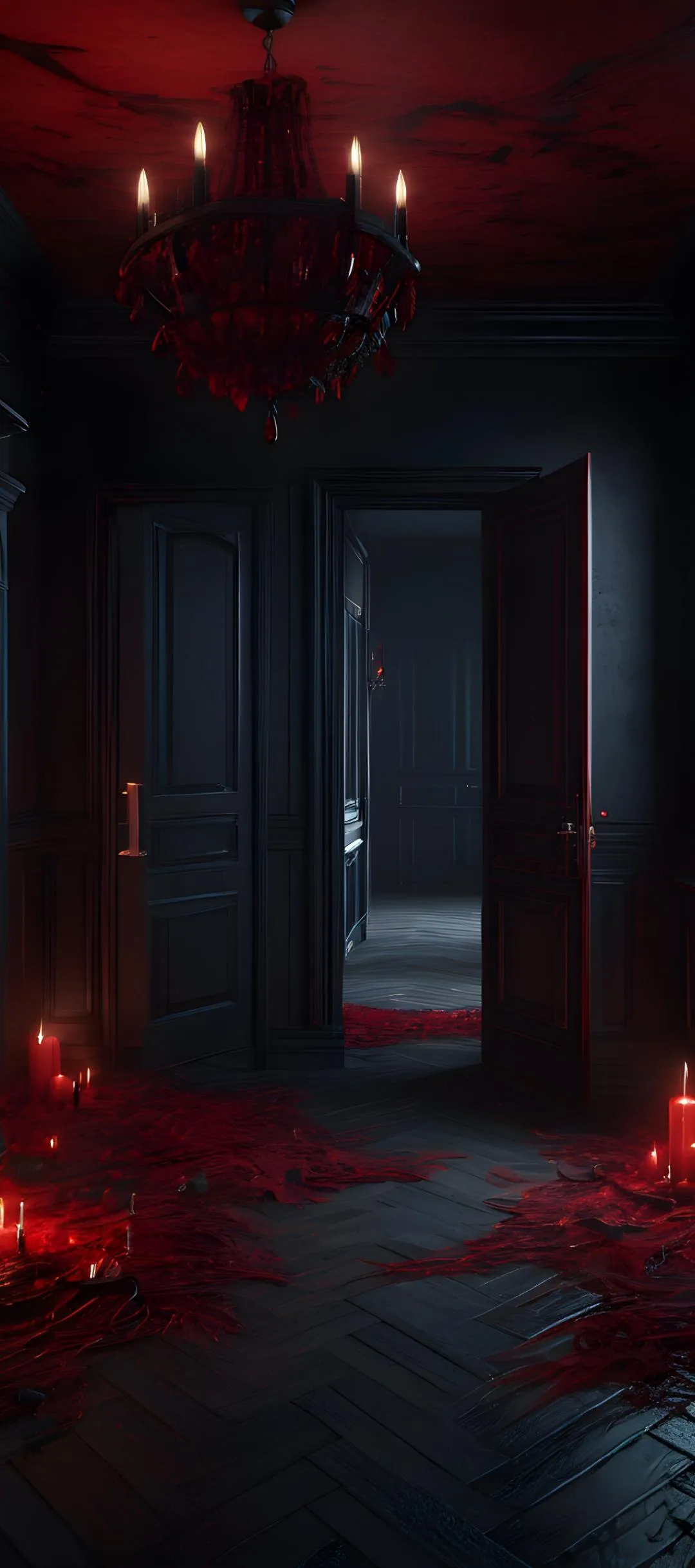 Dark Corridor With Red Glowing Light Effects Wallpaper