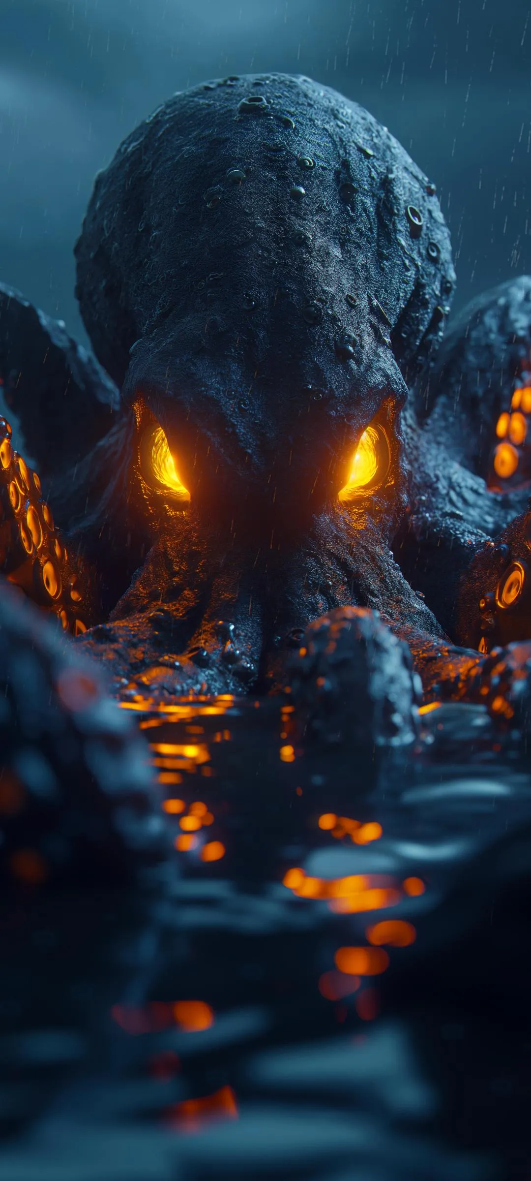 Dark Creature with Orange Eyes and Smoky Effect Wallpaper