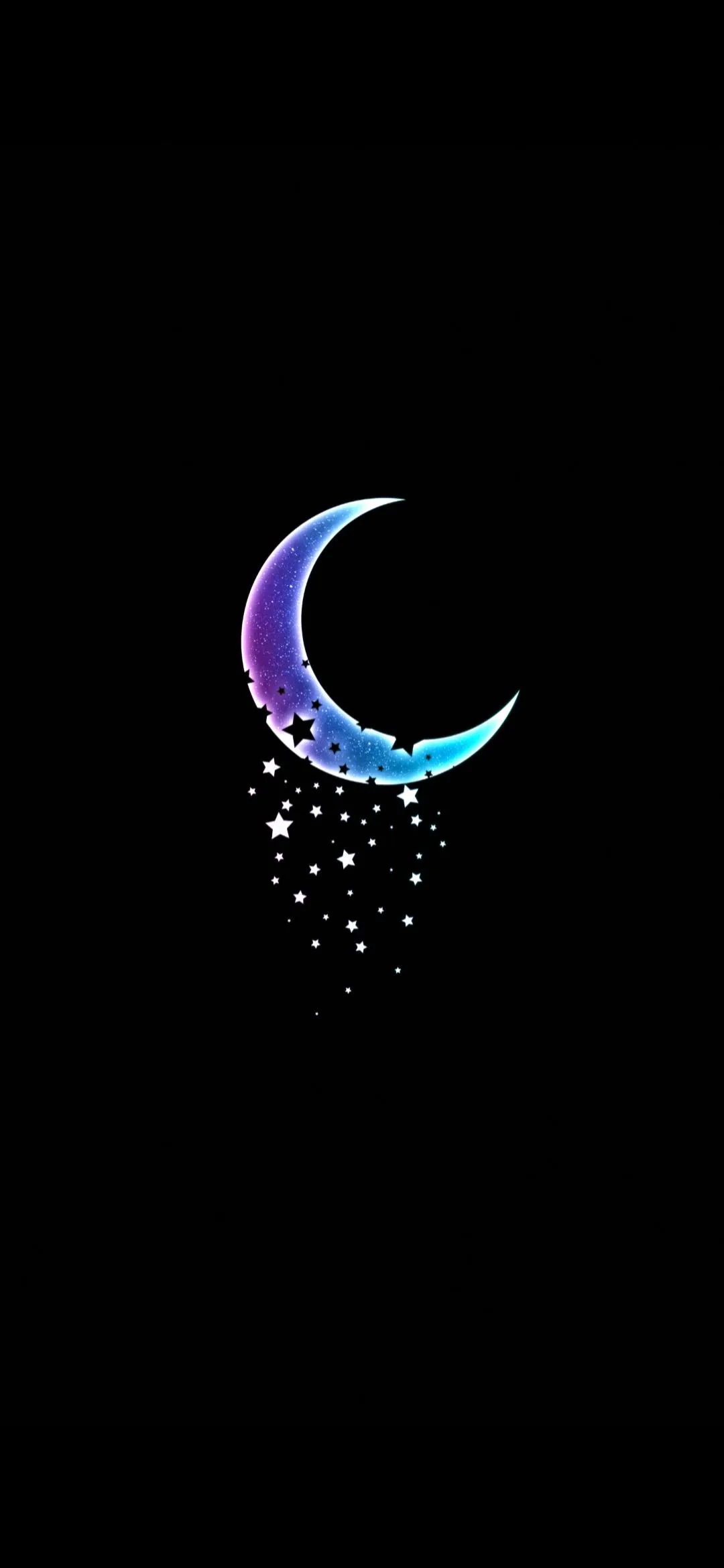 Dark Crescent Moon with Stars on Black Background Wallpaper