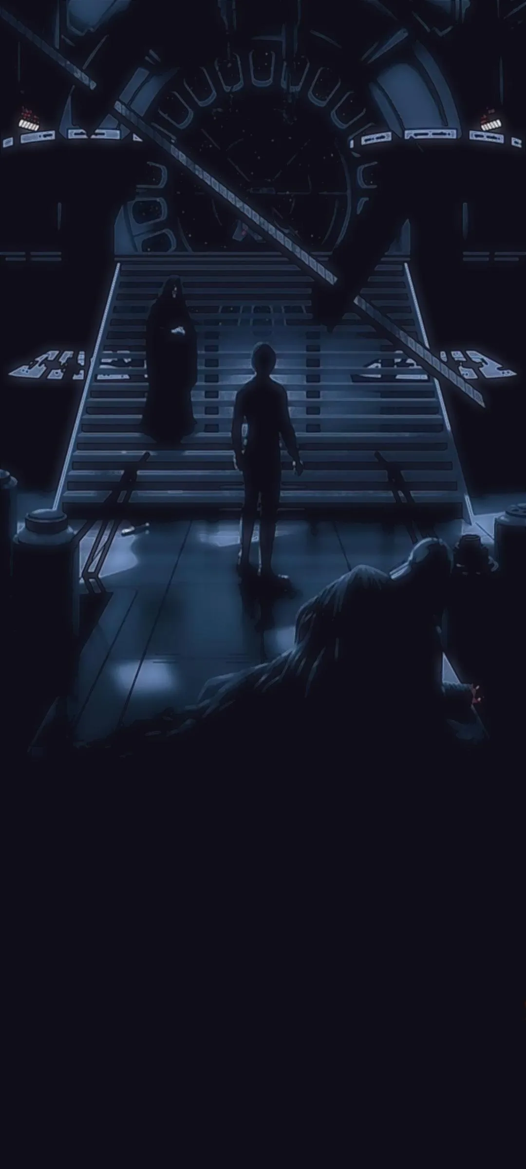 Dark Cyber Place with Glowing Lights Phone Wallpaper