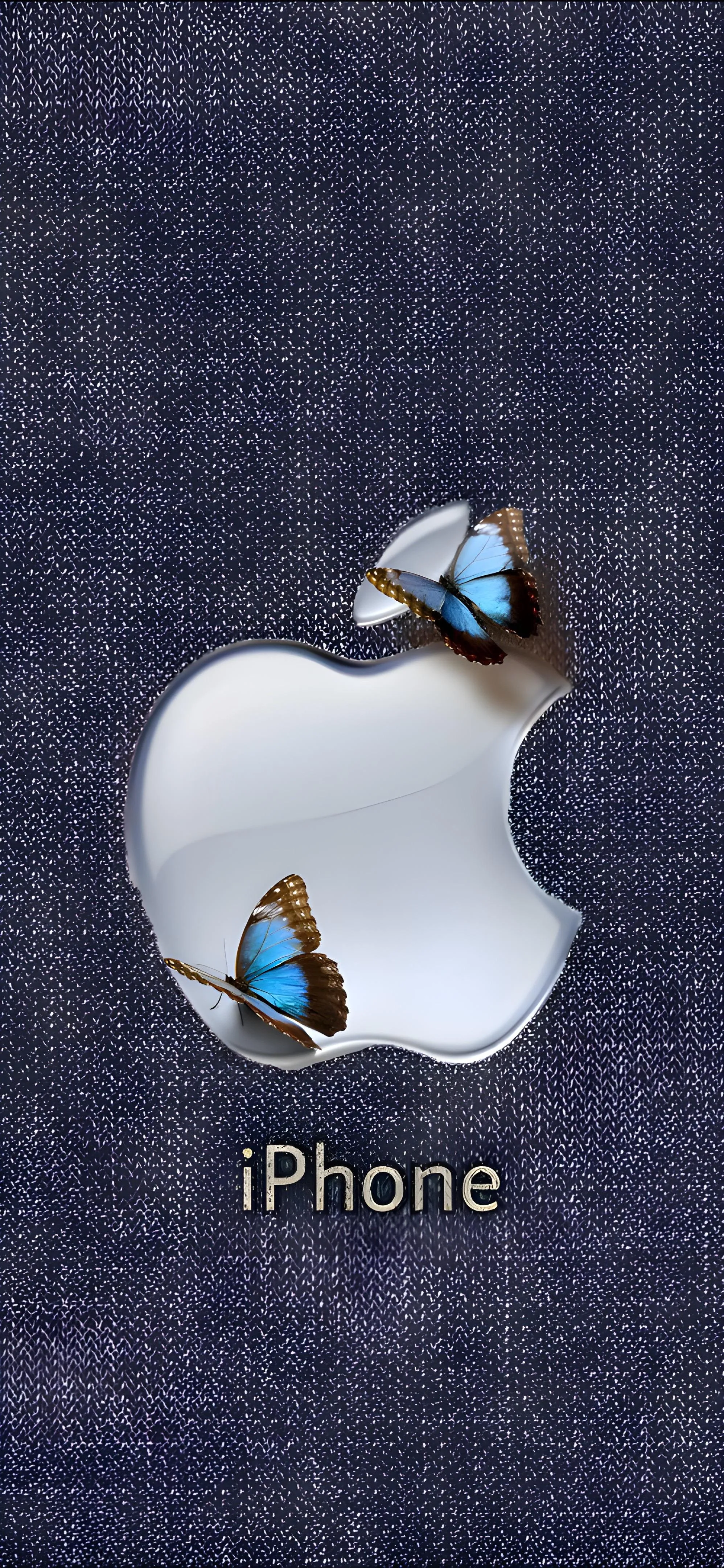 Dark Denim Apple Logo with Butterfly Decoration Wallpaper
