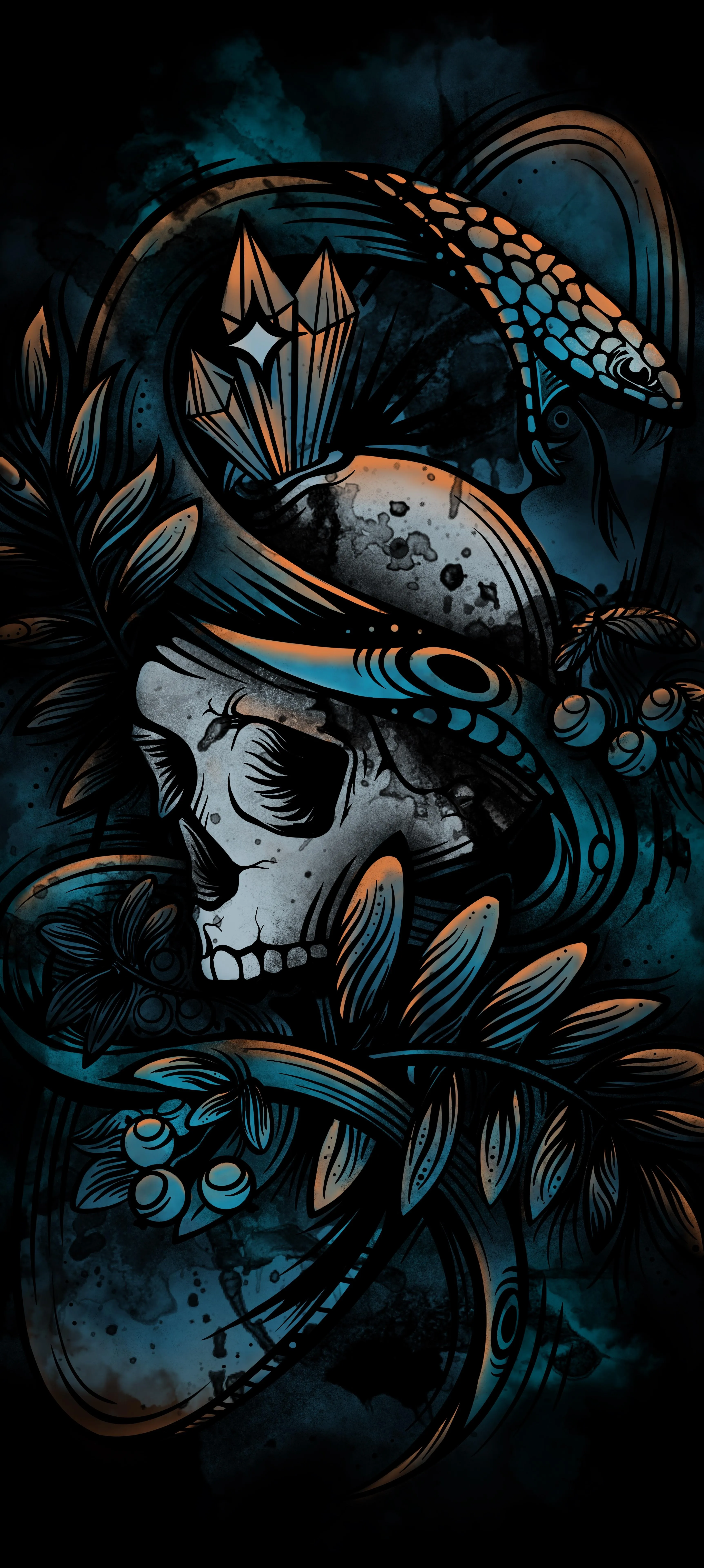 Dark Dragon Illustration with Blue Accent Detailed Design