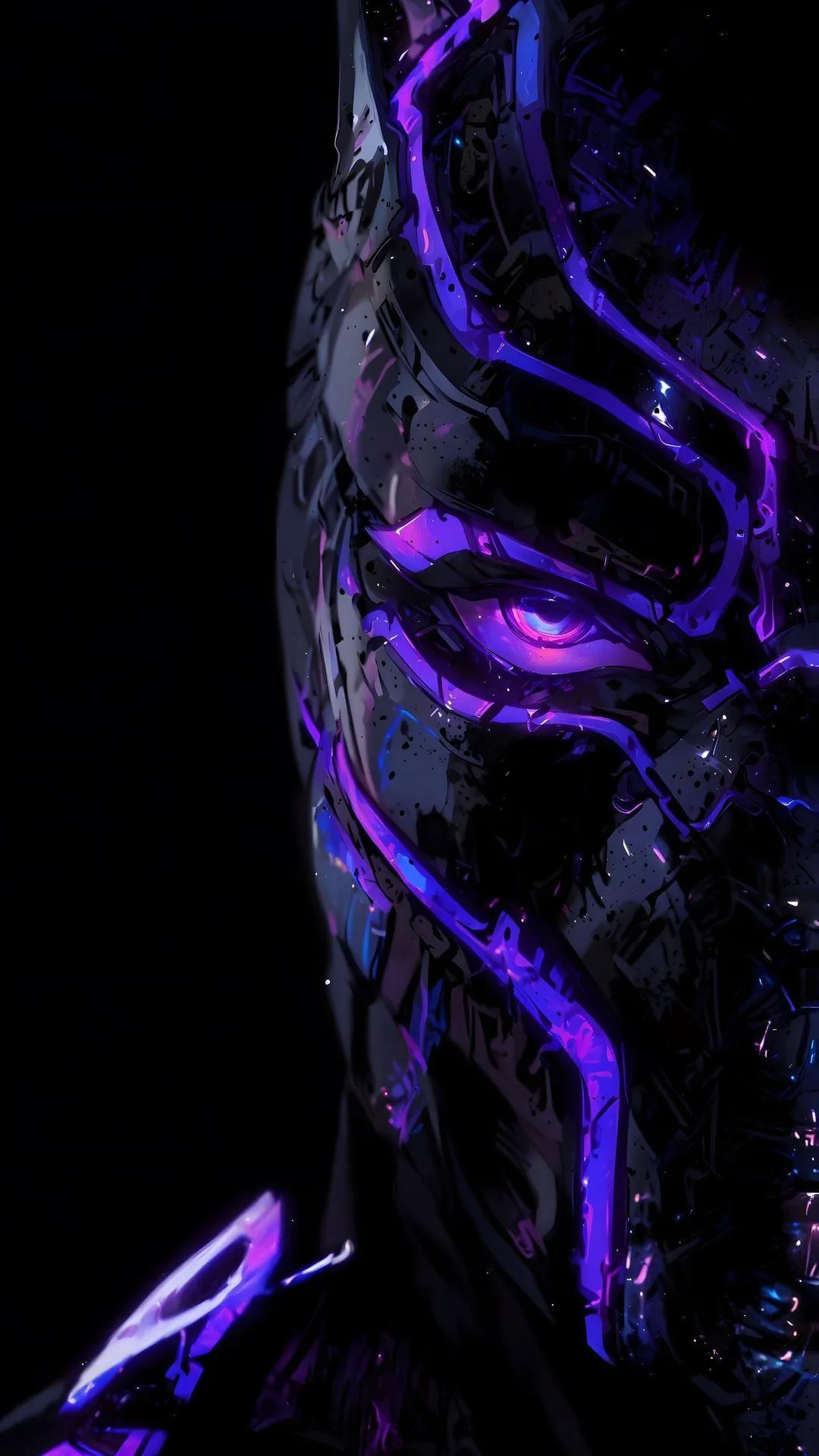 Dark Face Mask with Neon Purple Cyber Light Glow Wallpaper