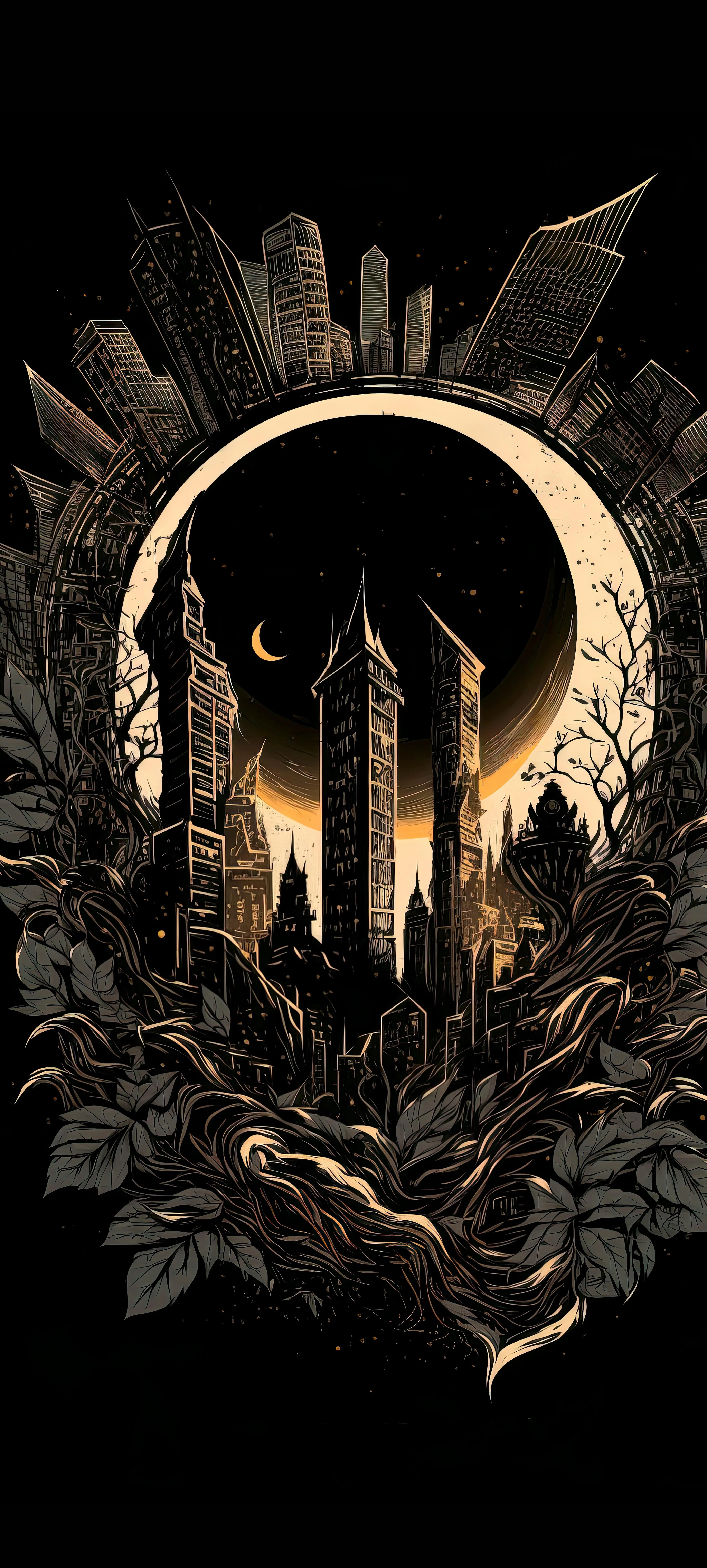 Dark Fantasy Art Featuring Moon and Ornate Frame Design
