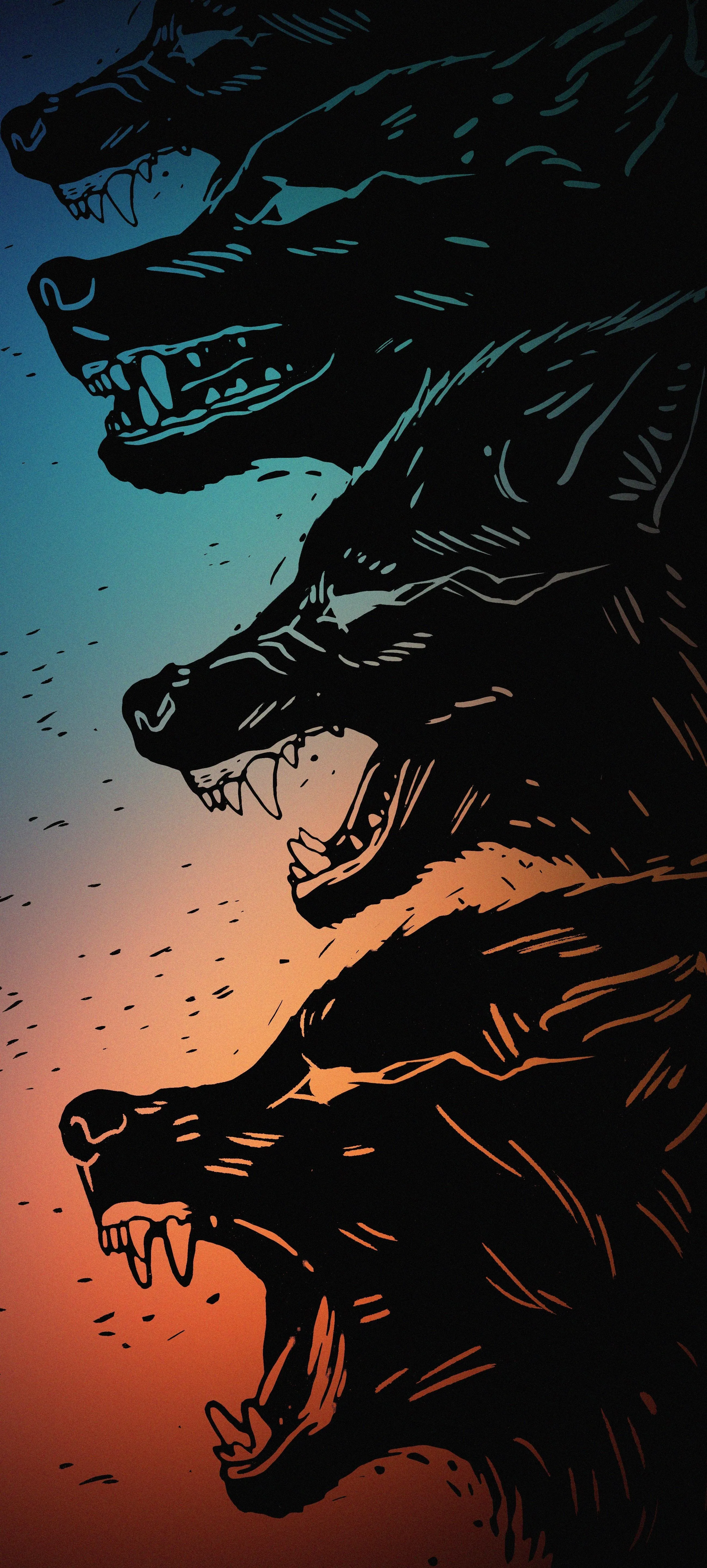 Dark Fantasy Scene Featuring Fierce Multiheaded Creature