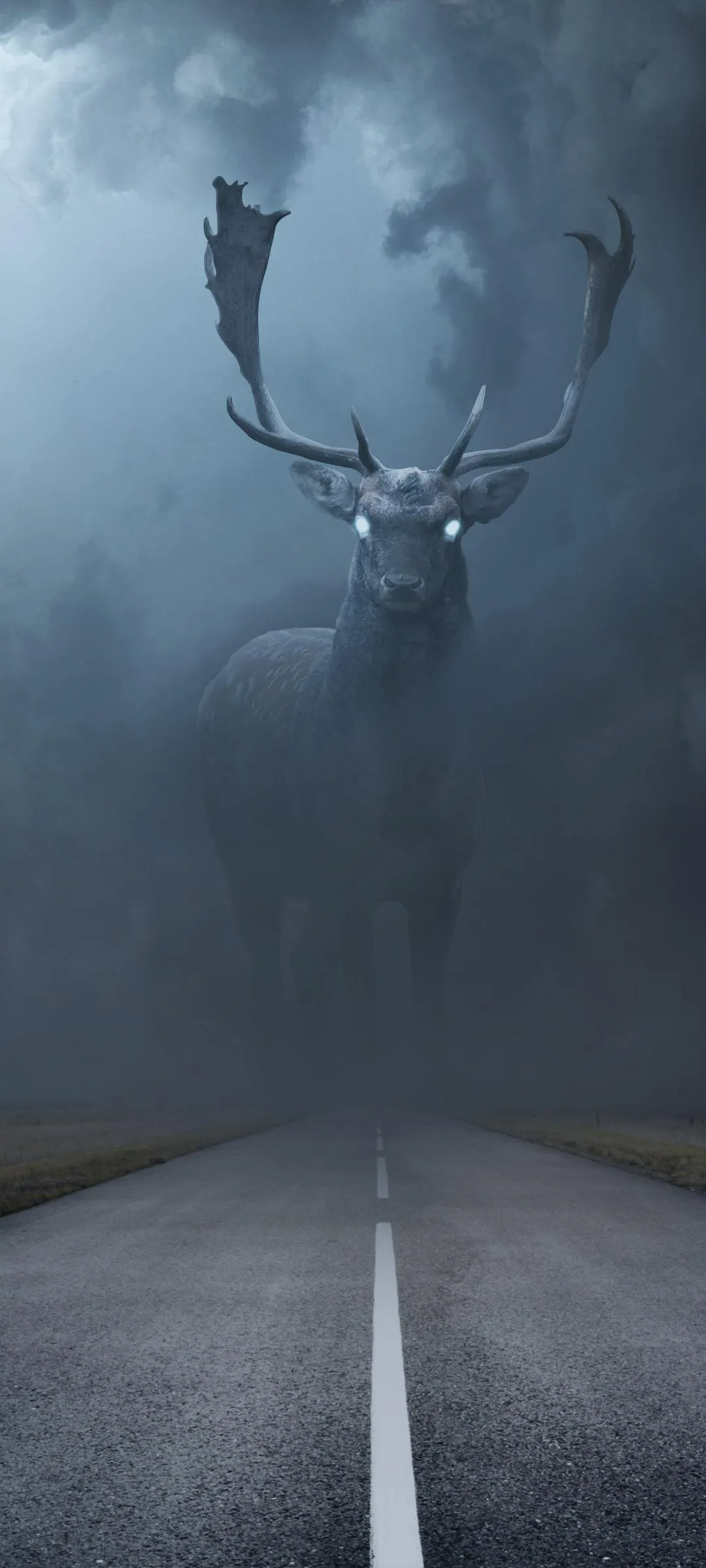 Dark Fantasy Scene with Moon and Empty Road Wallpaper