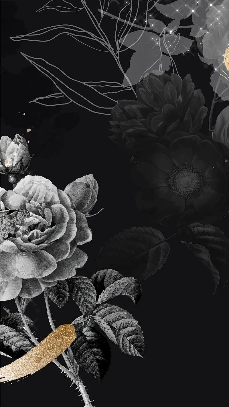 Dark Floral Drawing With Detailed Leaves and Soft Shadows