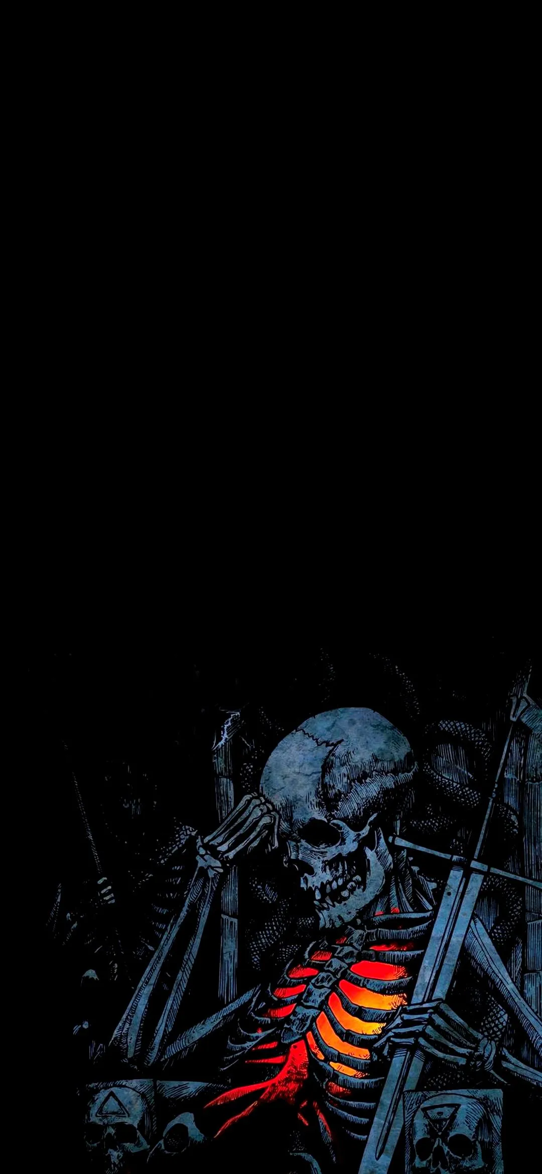 Dark Futuristic Skeleton Figure with Metal Armor Wallpaper