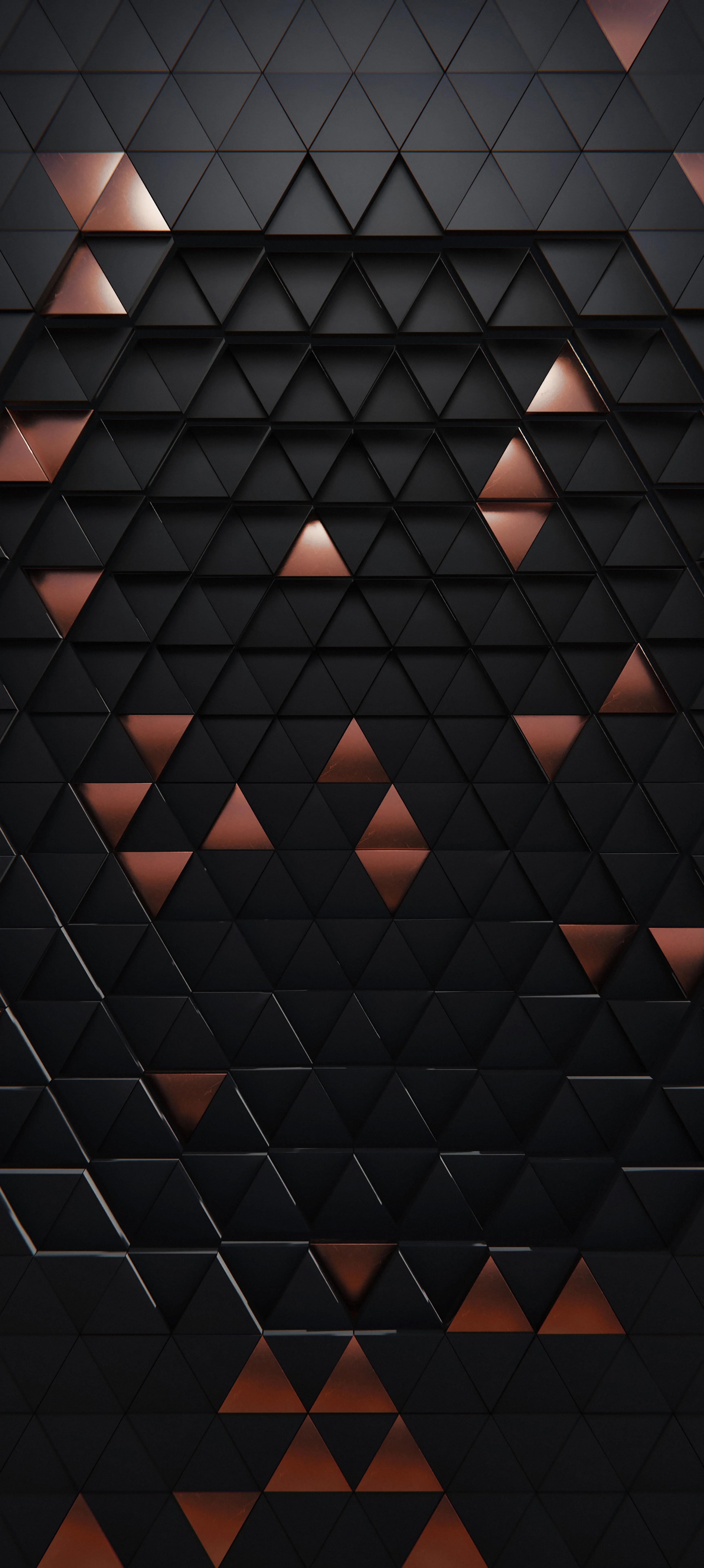 Dark Geometric Pattern with Copper Metallic Shapes Wallpaper