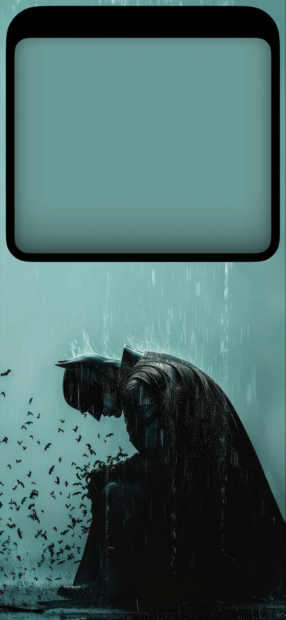 Dark Hero Kneeling in Rain with Moody Blue Tone Image