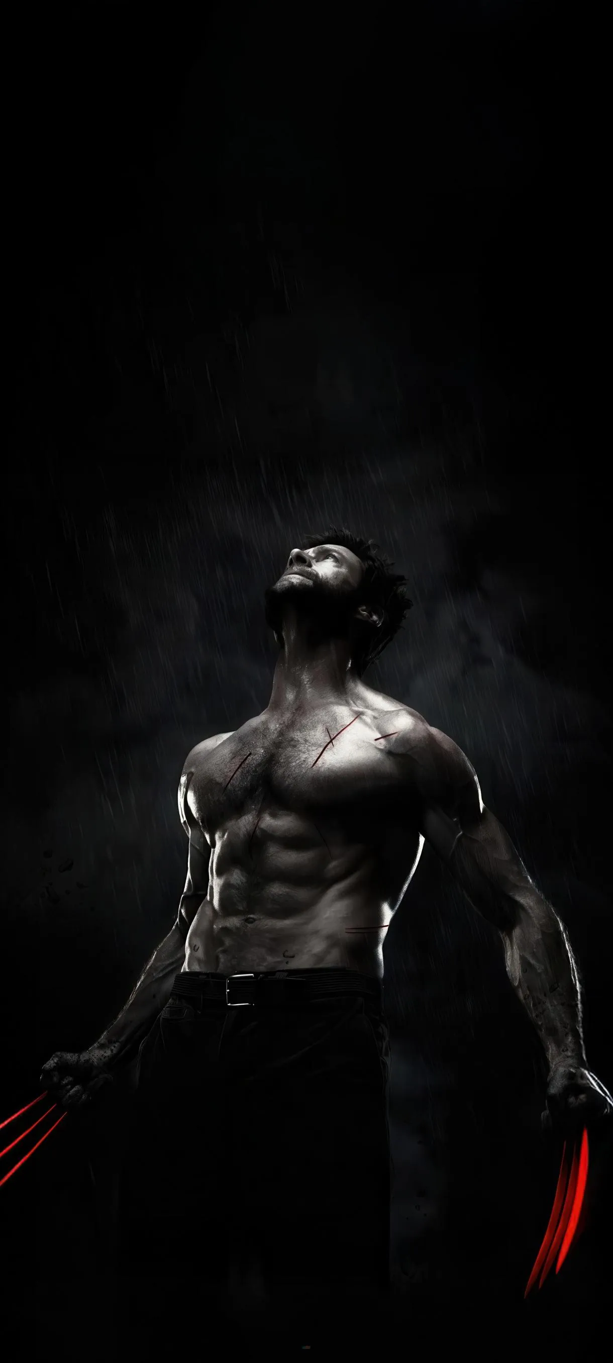 Dark Hero Standing in Shadows with Red Background Wallpaper