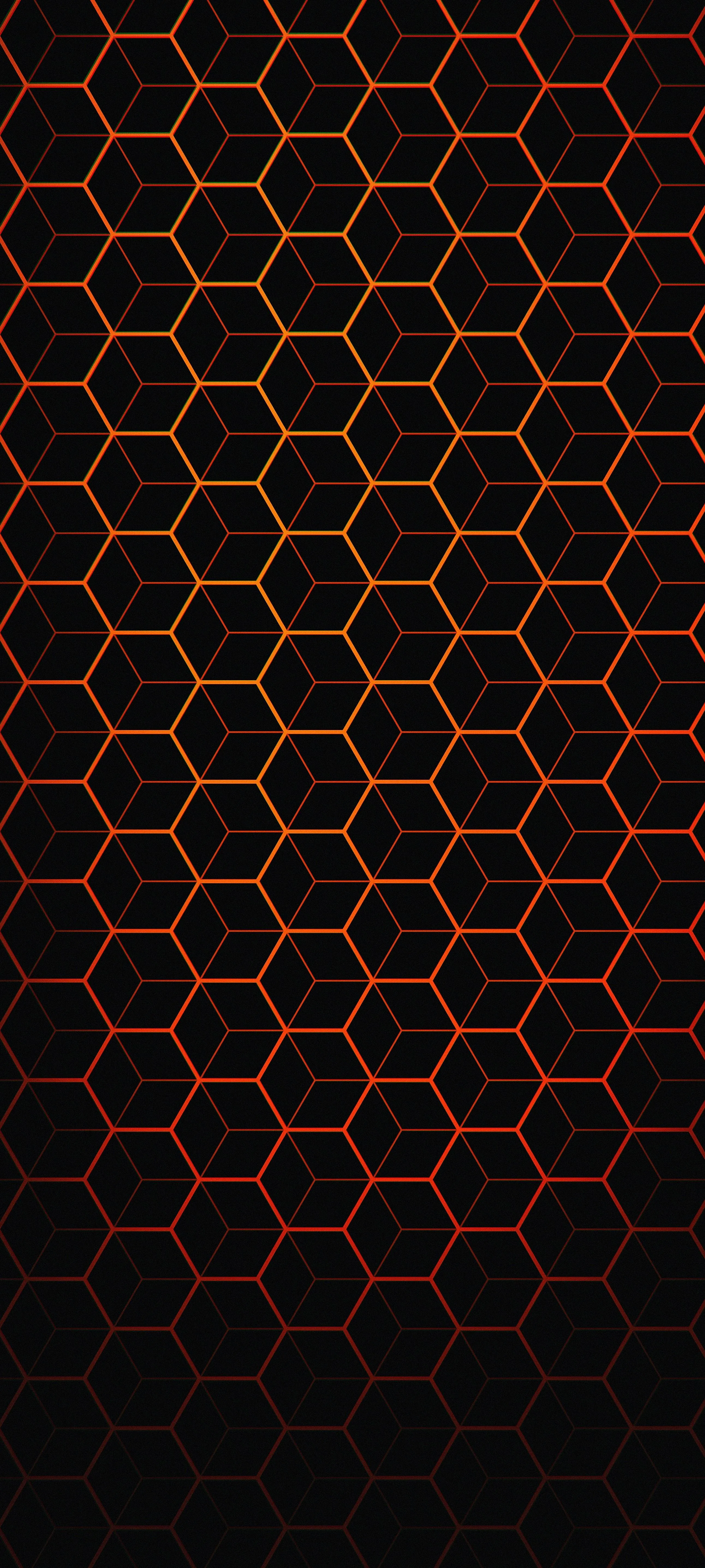 Dark Honeycomb Pattern with Red Glowing Highlights Image