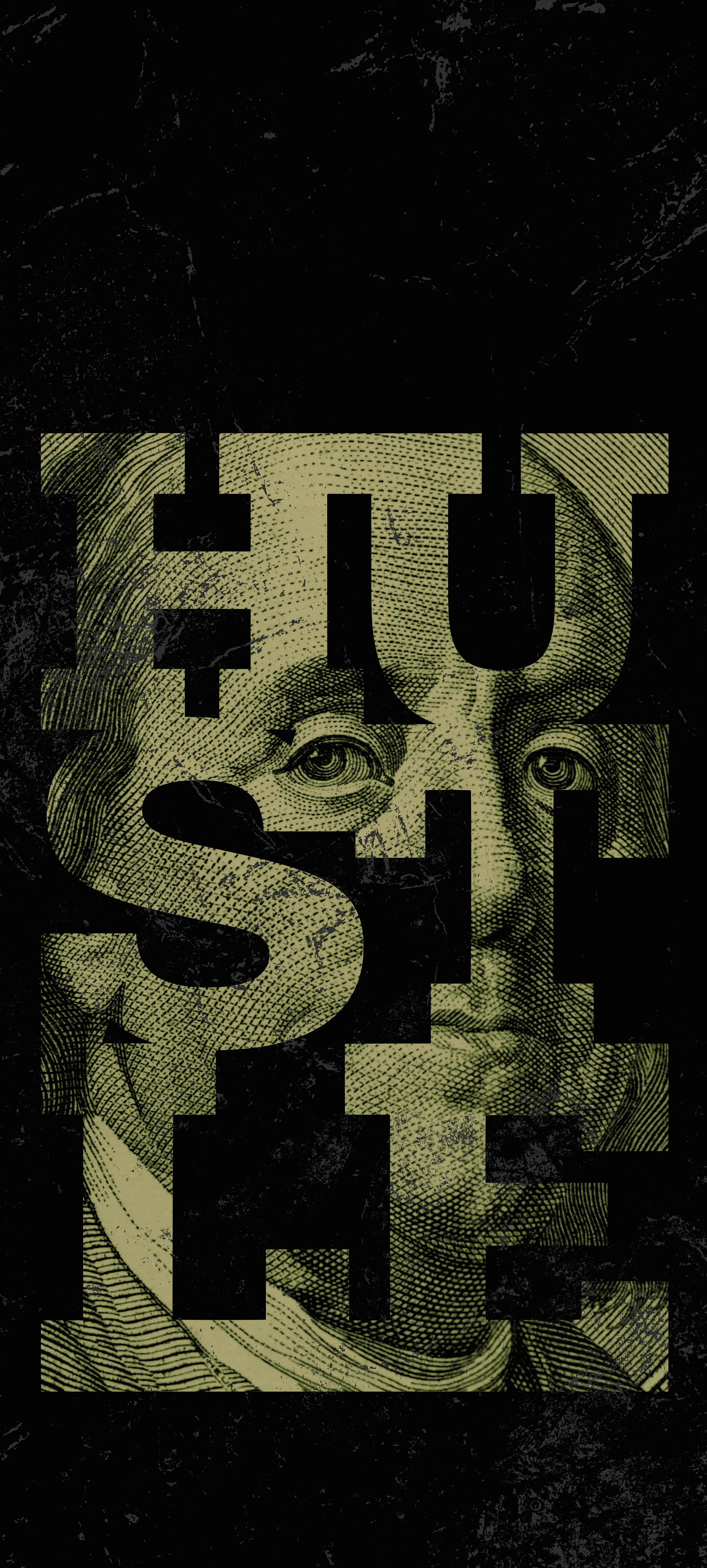 Dark Hustle Typography with Yellow Glow Effect Wallpaper