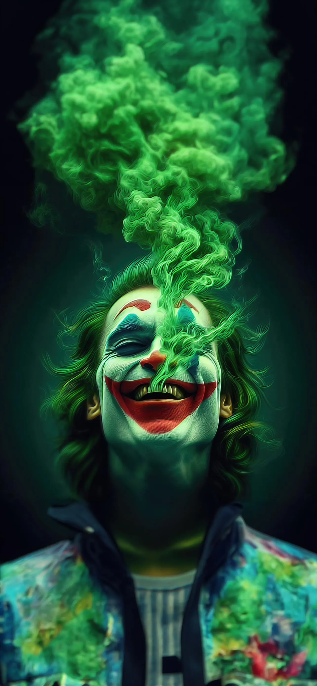 Dark Joker with Green Smoke Artistic Wallpaper Design