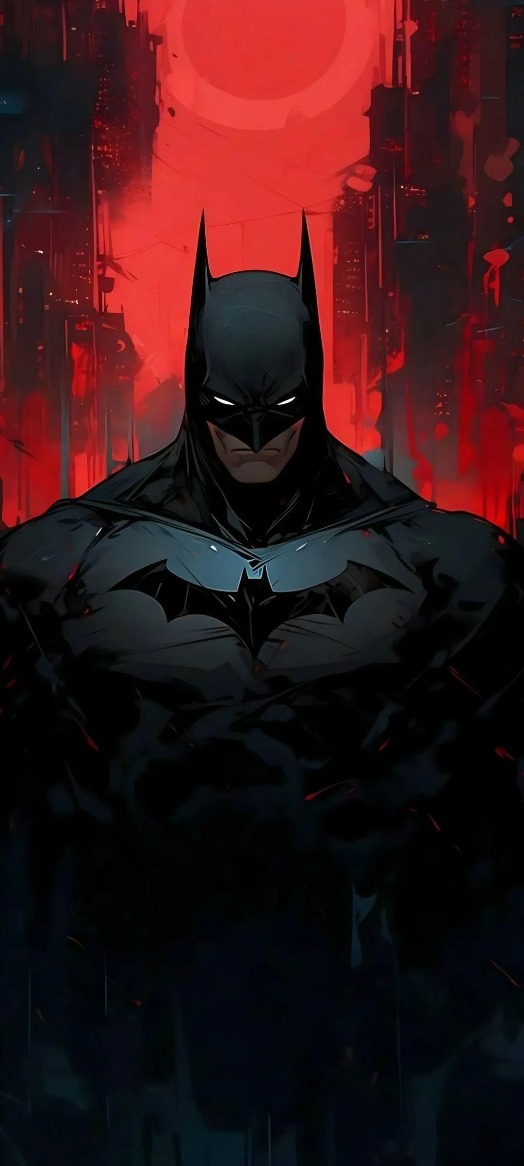Dark Knight Standing Boldly in Shadowy Red Light Wallpaper