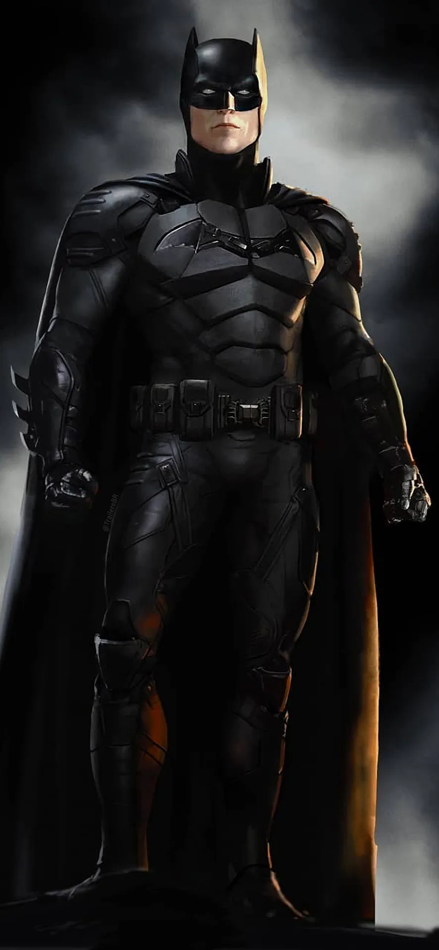 Dark Knight Standing Strong in a Dimly Lit Scene Wallpaper