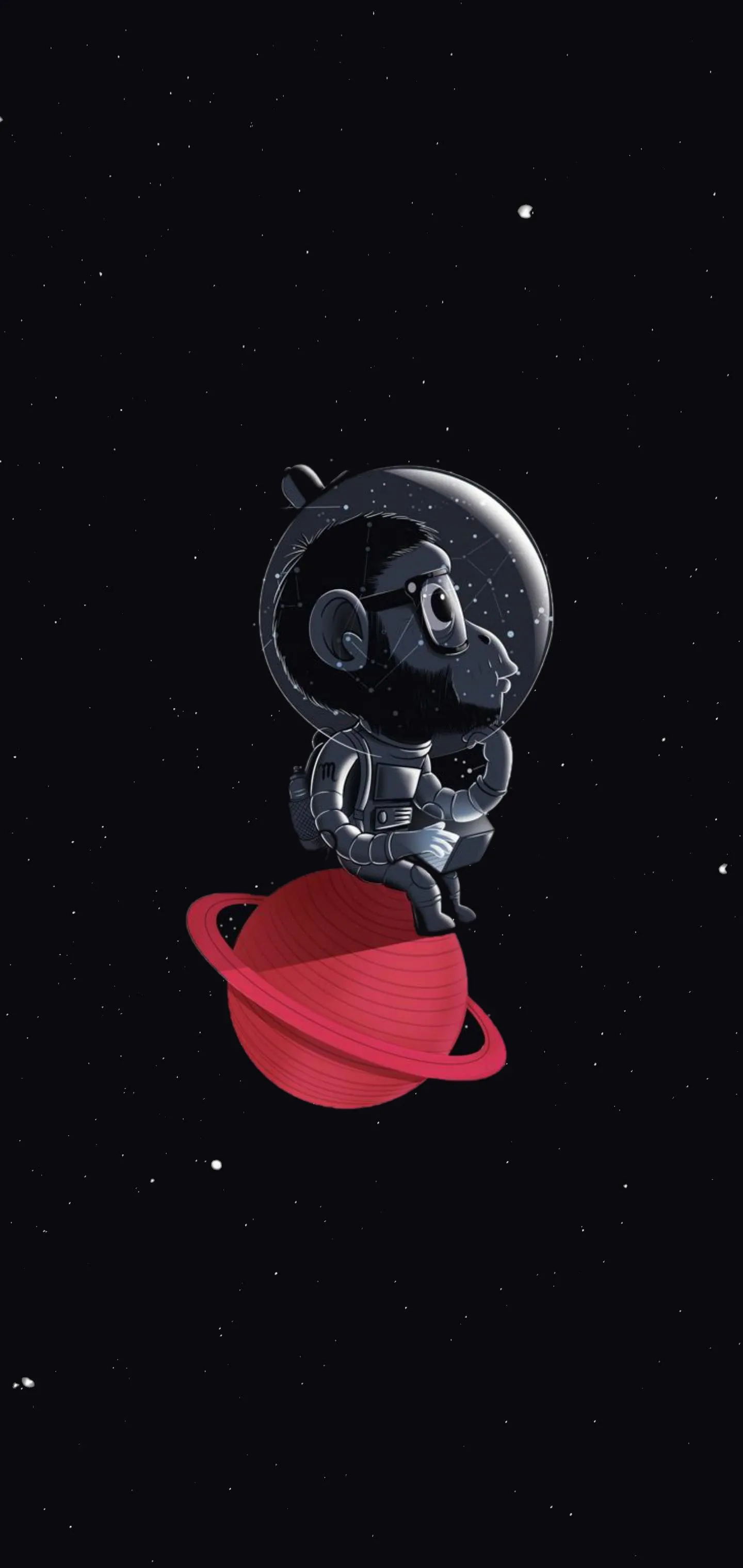 Dark Monkey Astronaut with Floating Red Planet Wallpaper