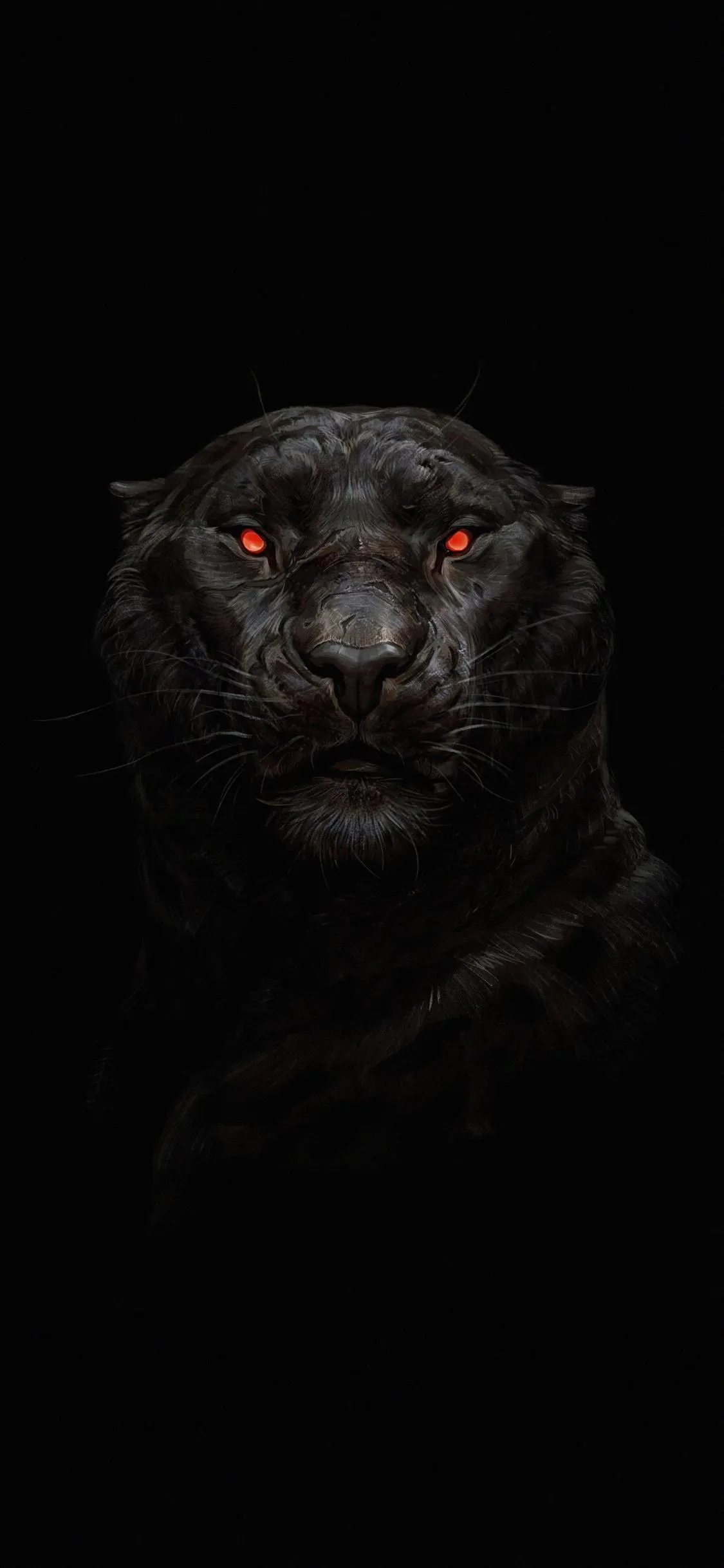 Dark Mysterious Black Panther Face with Glowing Red Eyes