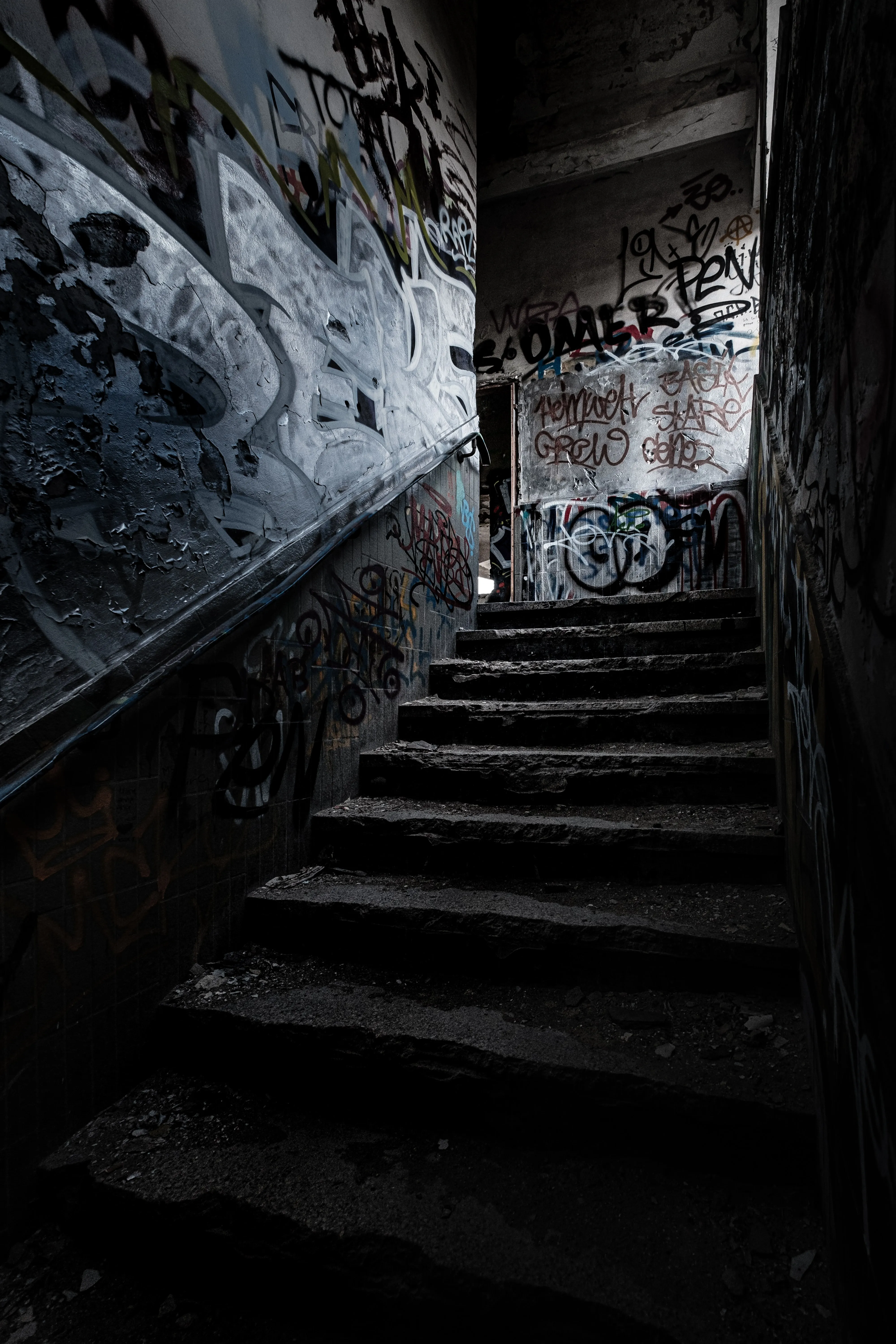 Dark Mysterious Stairway in Abandoned Stone Tunnel