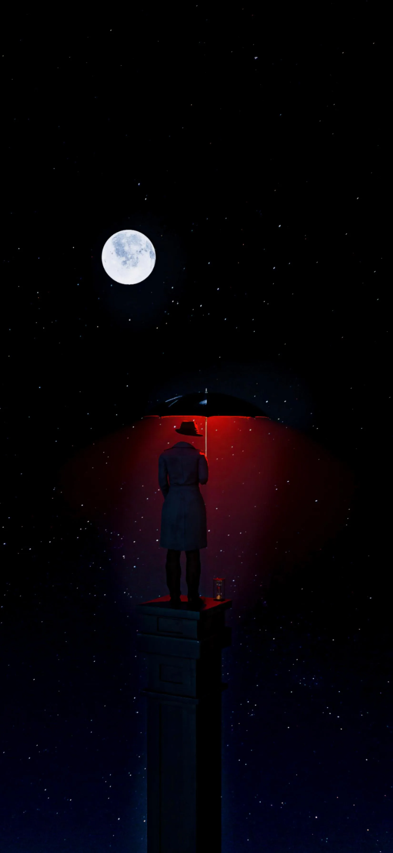 Dark Night Moon Street Light Minimal Mobile Art Wallpaper