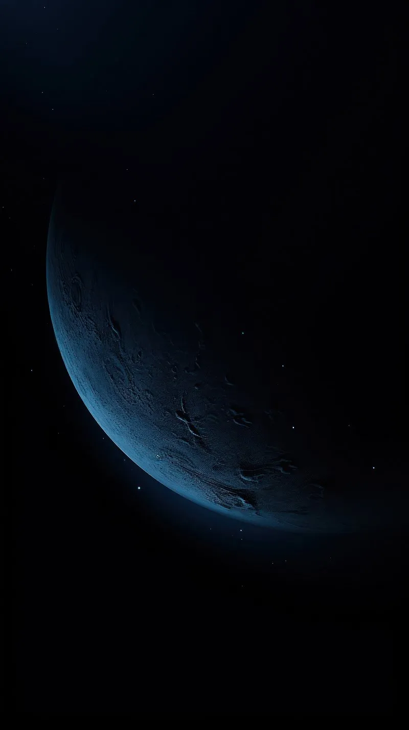 Dark Planet Edge Glowing in Deep Blue Cosmic Light