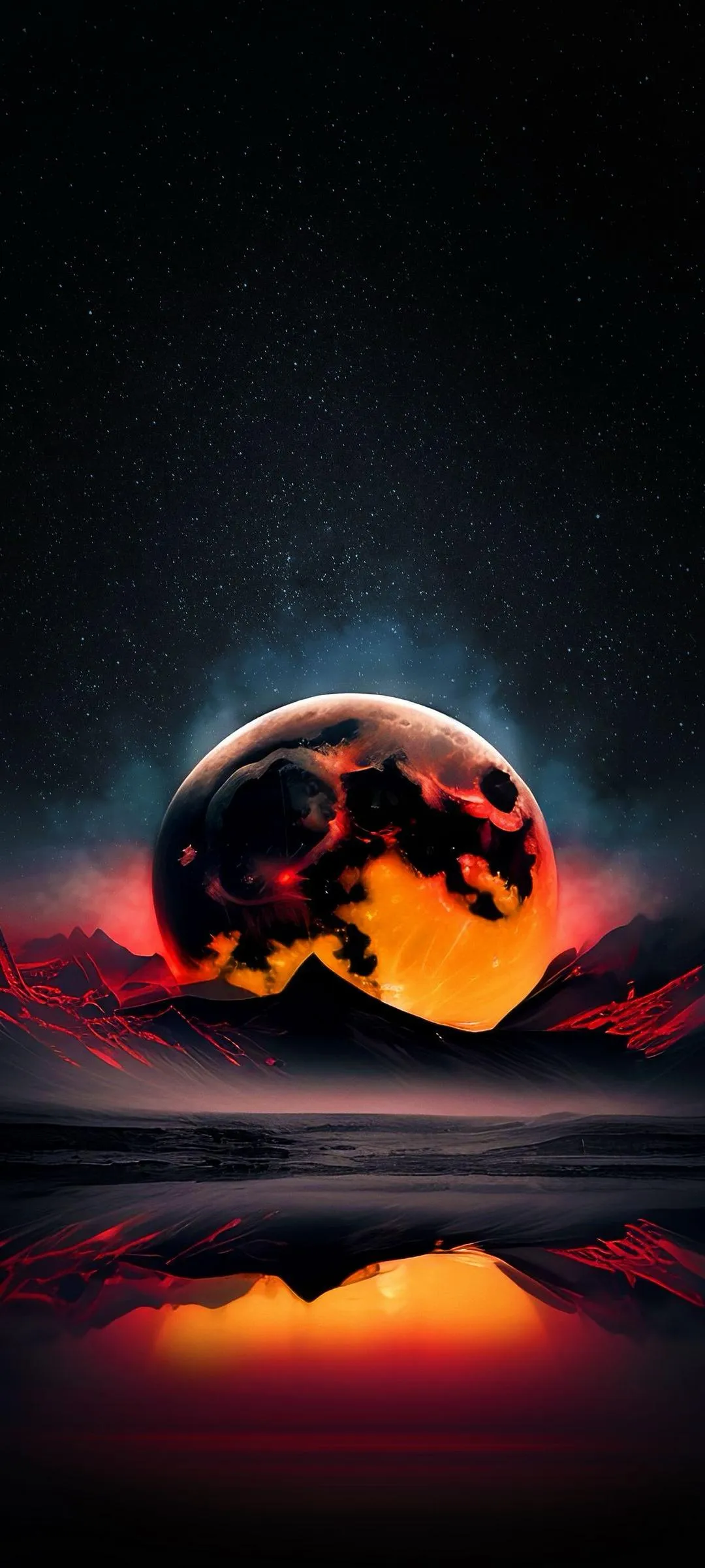 Dark Planet with Red Light in Sci Fi Space View Wallpaper