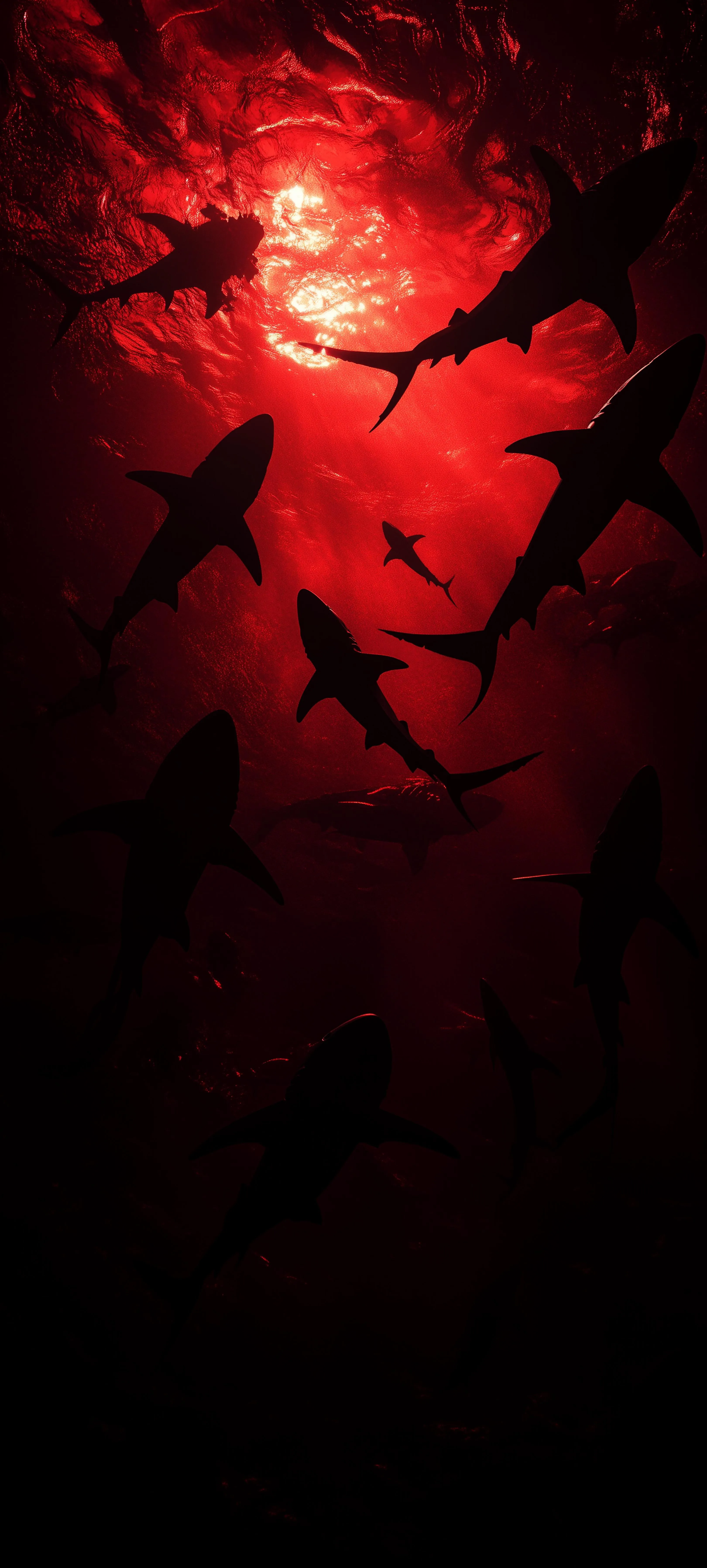 Dark Red Abstract Background with Flying Birds Silhouette