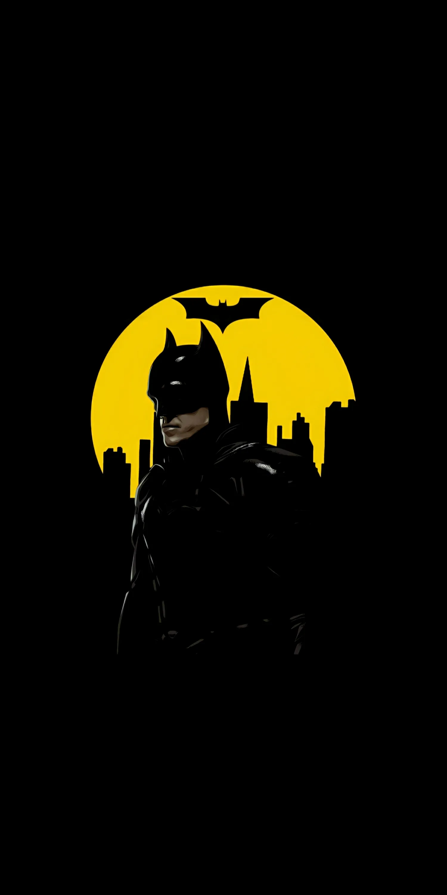 Dark Silhouette of Batman with Yellow Moon Background