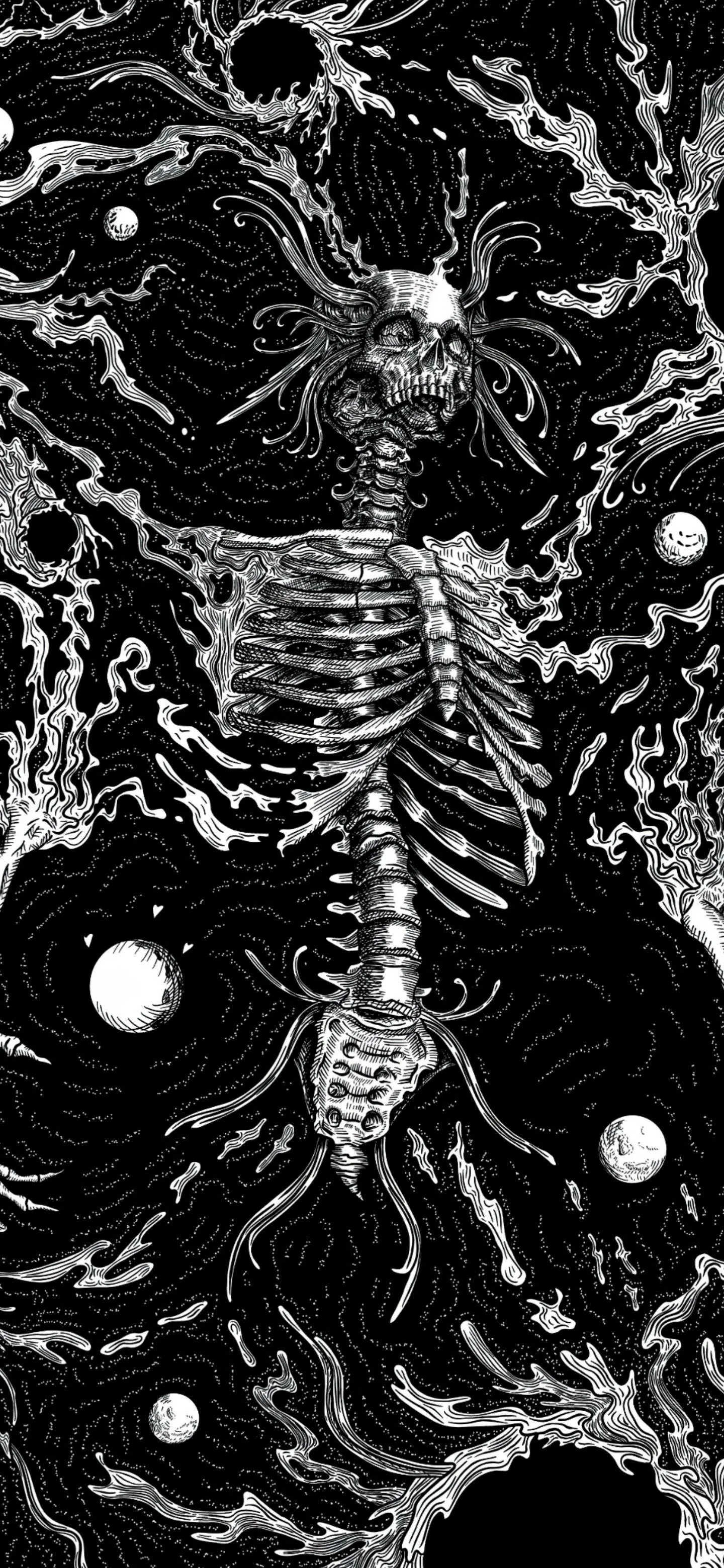 Dark Skeletal Artwork with Intricate Shadow Details Image