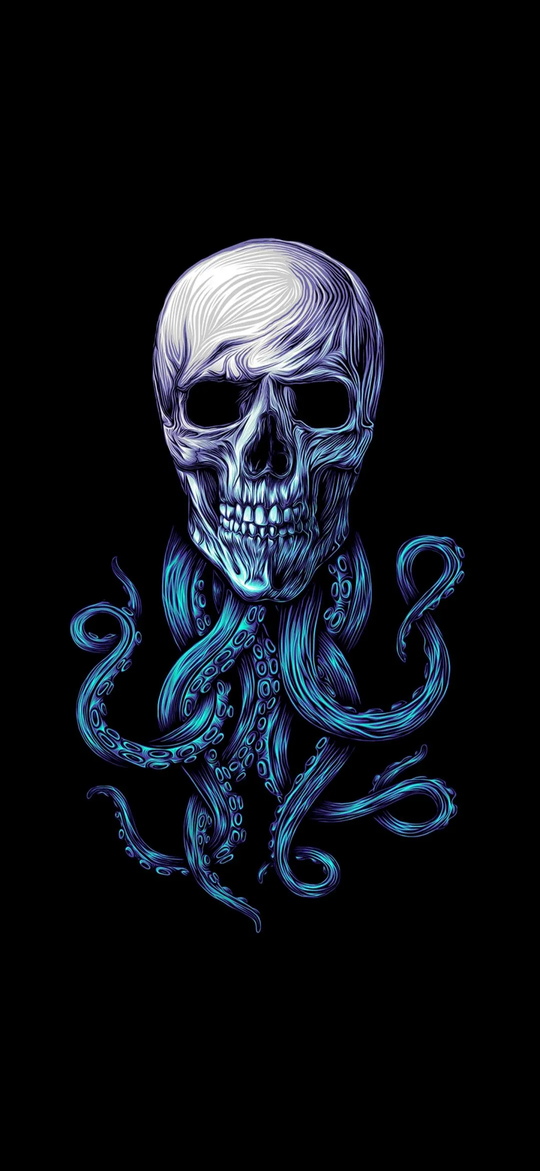 Dark Skull with Octopus Tentacles Illustration Wallpaper