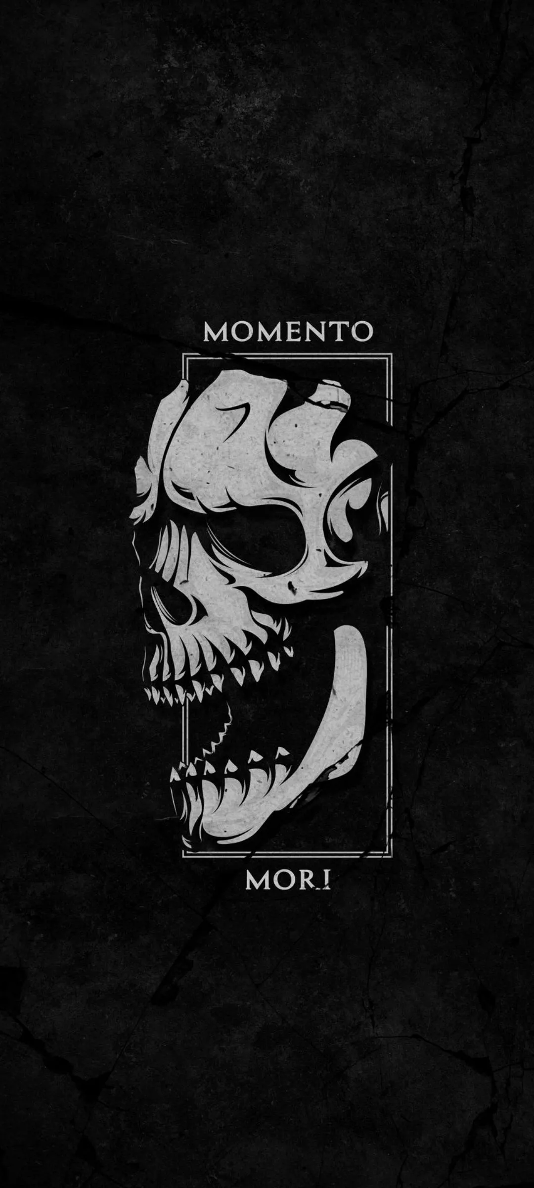 Dark Skull with Vertical Brush Strokes on Black Canvas