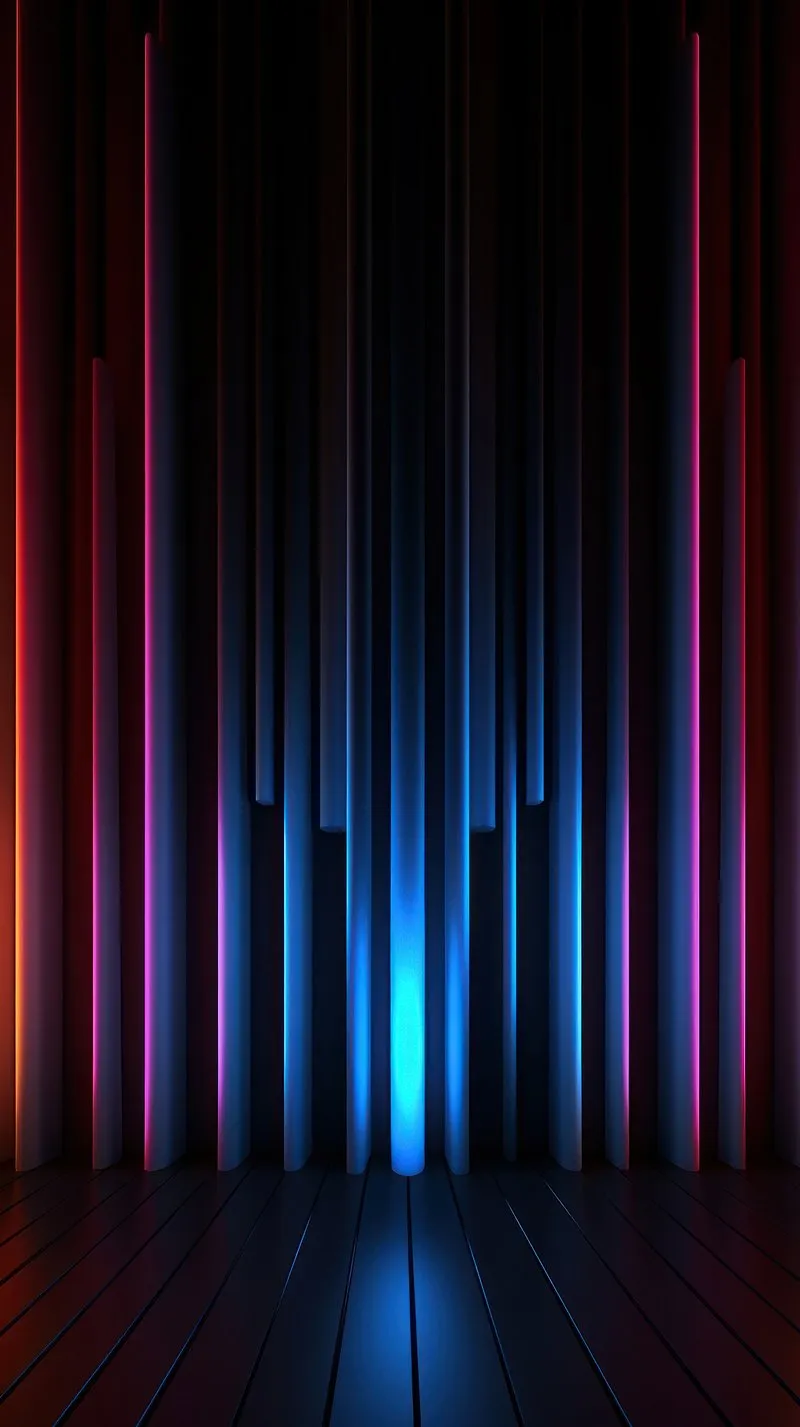 Dark Stage Curtains Glowing with Soft Vertical Neon Light